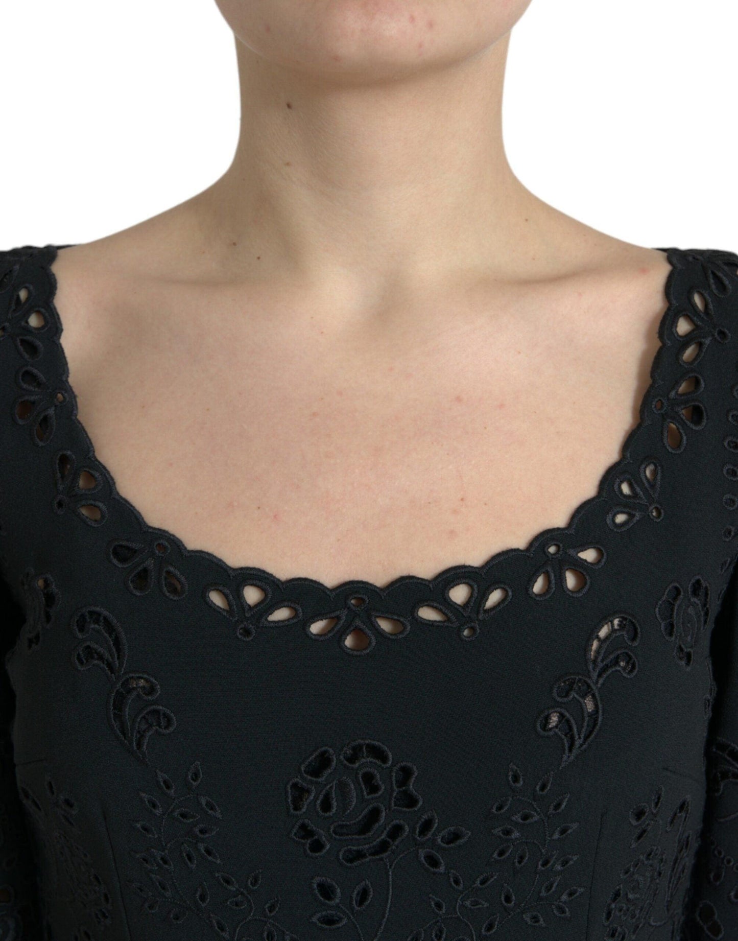 Dolce & Gabbana Black Floral Lace Bodycon Midi Dress - Arichezz.store