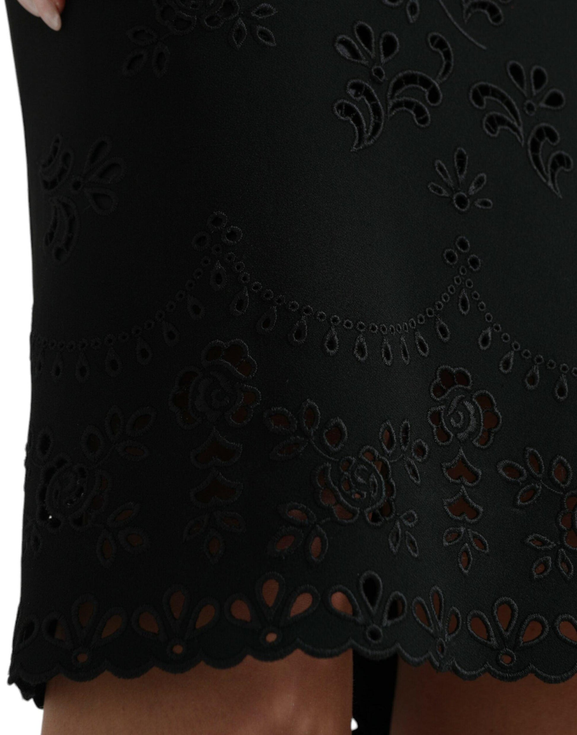 Dolce & Gabbana Black Floral Lace Bodycon Midi Dress - Arichezz.store