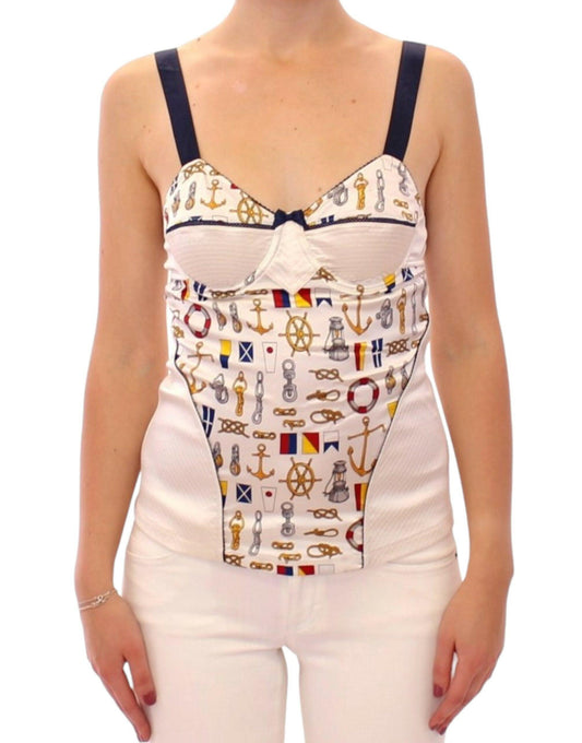 Dolce & Gabbana White Sailor Motif Stretch Tank Top - Arichezz.store