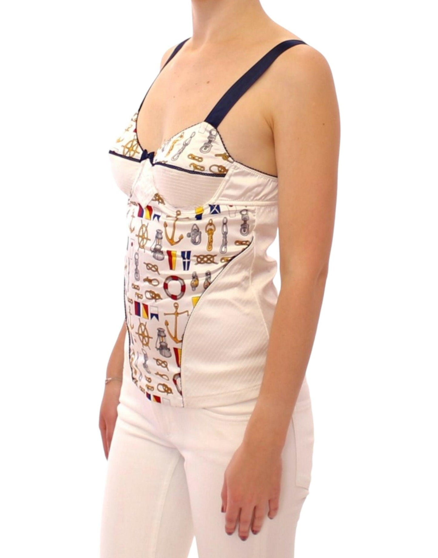 Dolce & Gabbana White Sailor Motif Stretch Tank Top - Arichezz.store