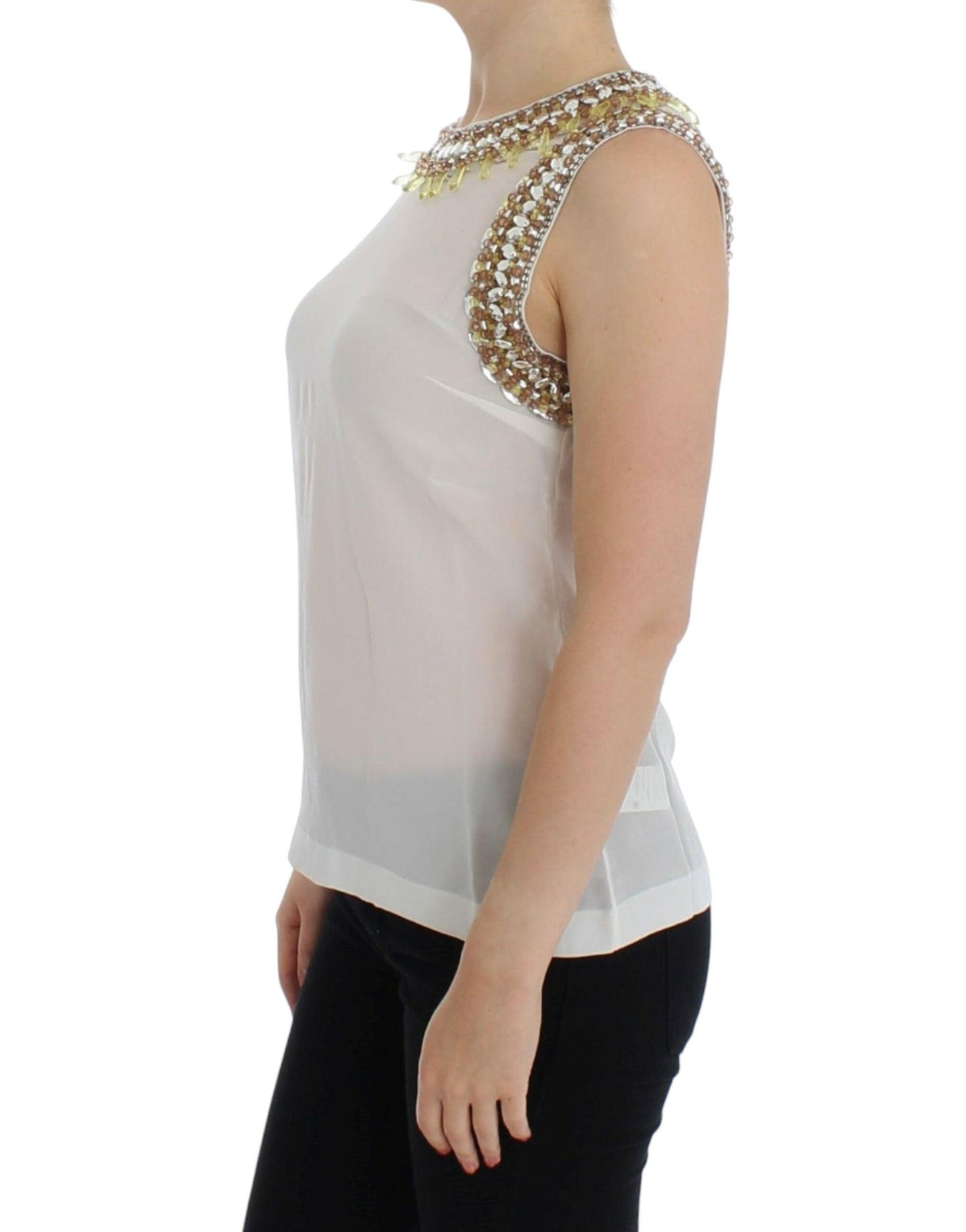 Dolce & Gabbana Elegant Sleeveless Silk Blouse with Crystal Embellishment - Arichezz.store