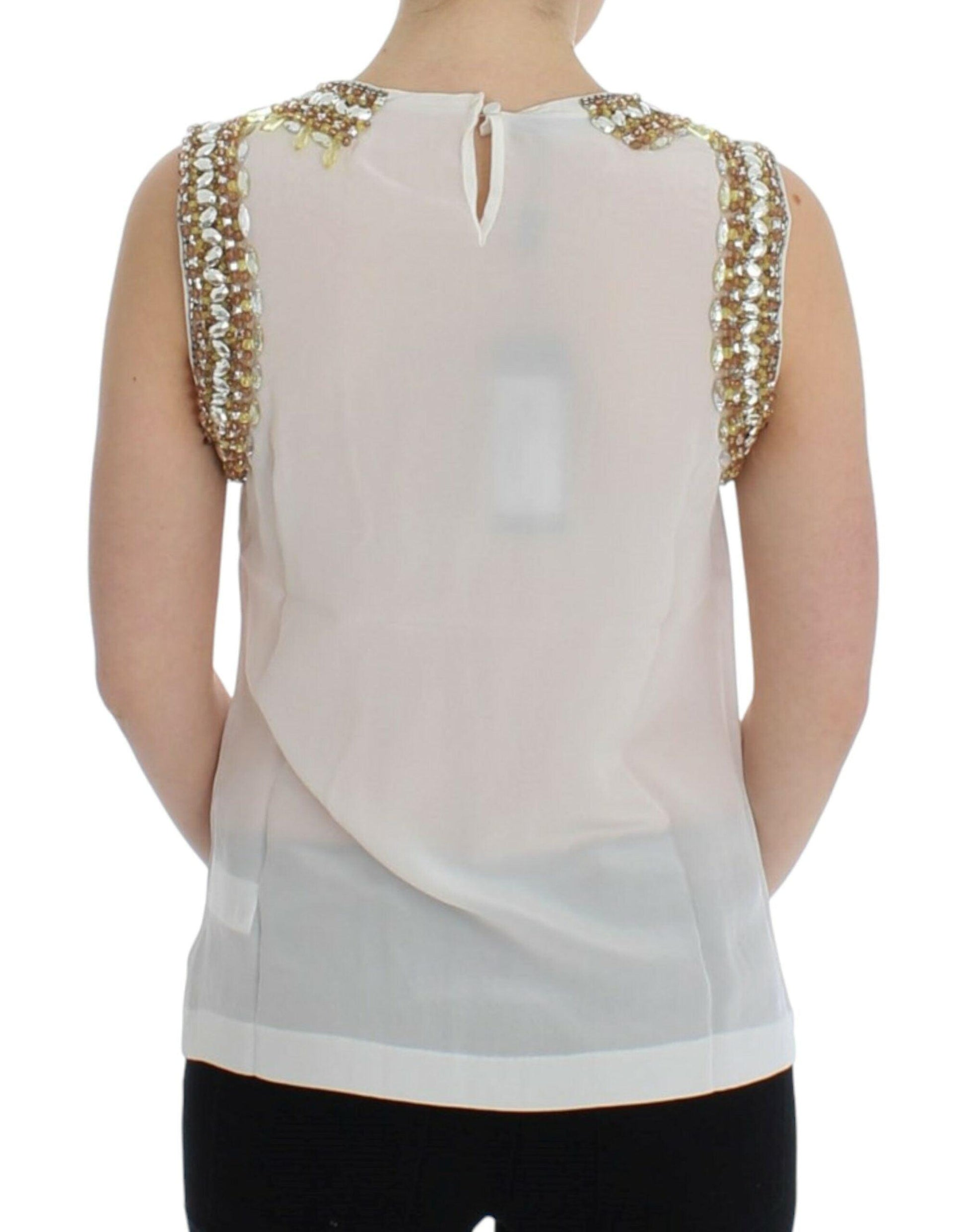 Dolce & Gabbana Elegant Sleeveless Silk Blouse with Crystal Embellishment - Arichezz.store