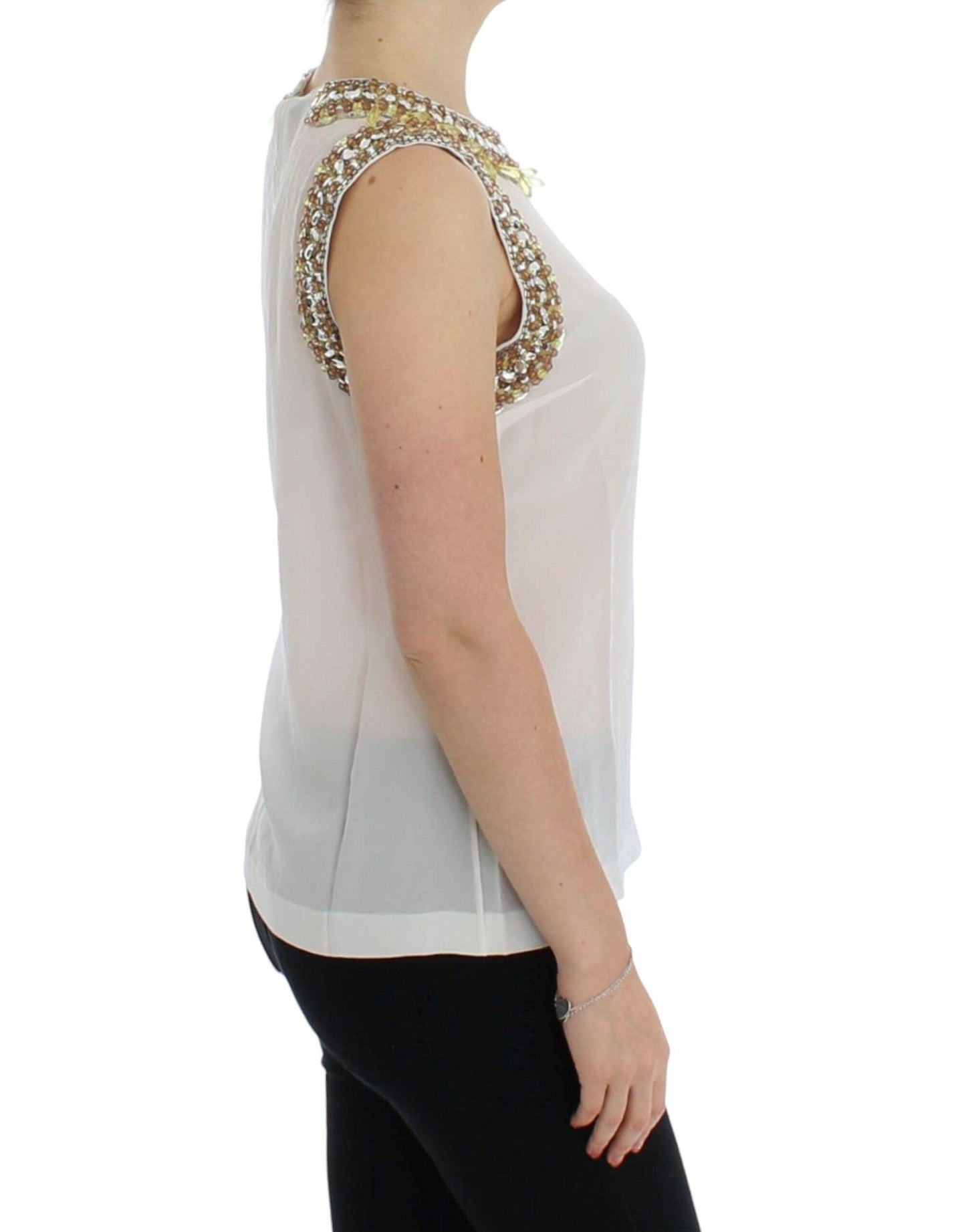 Dolce & Gabbana Elegant Sleeveless Silk Blouse with Crystal Embellishment - Arichezz.store