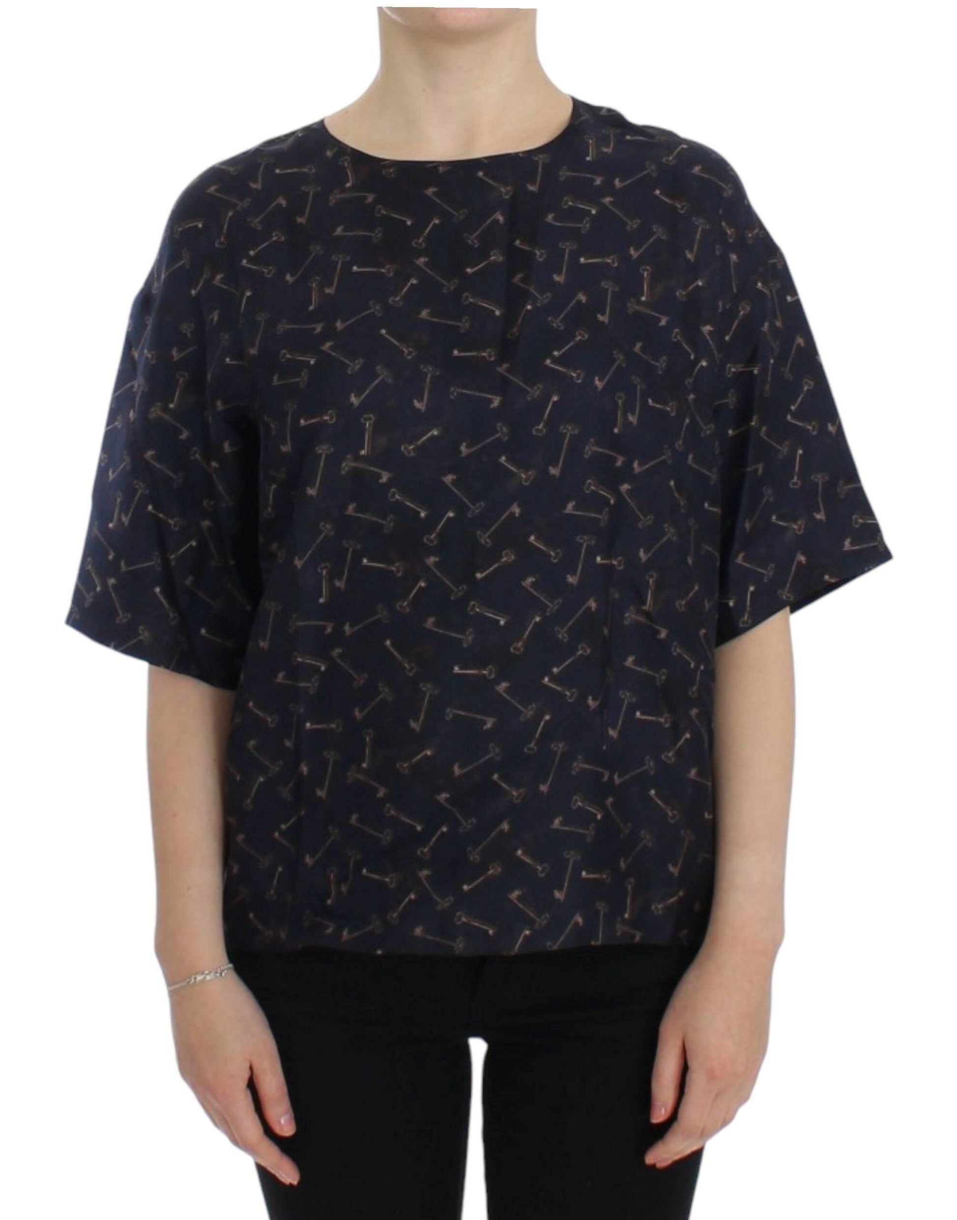 Dolce & Gabbana Enchanted Sicily Silk Blouse with Gold Keys Print - Arichezz.store