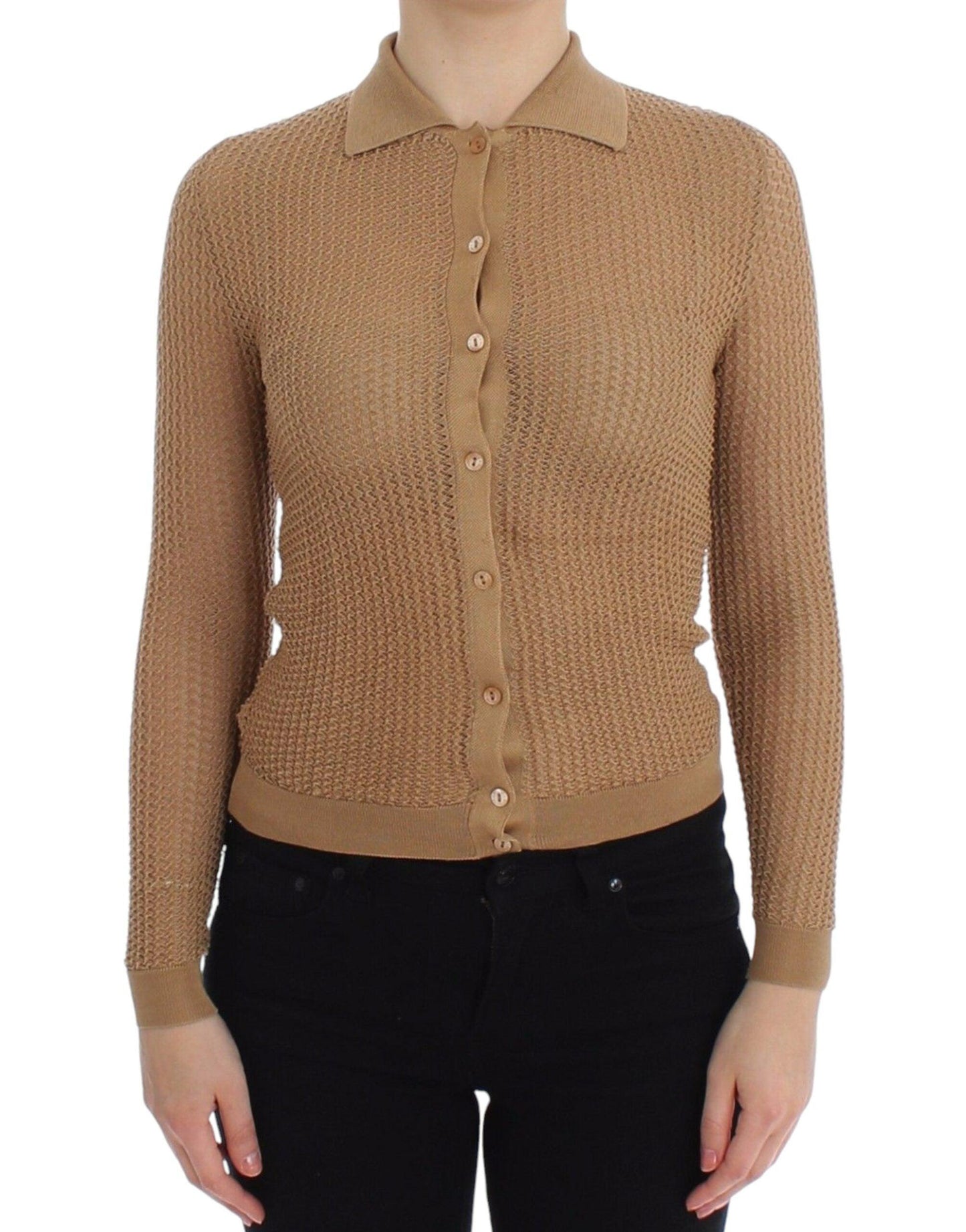 Dolce & Gabbana Beige Knitted Cotton Polo Cardigan Sweater - Arichezz.store