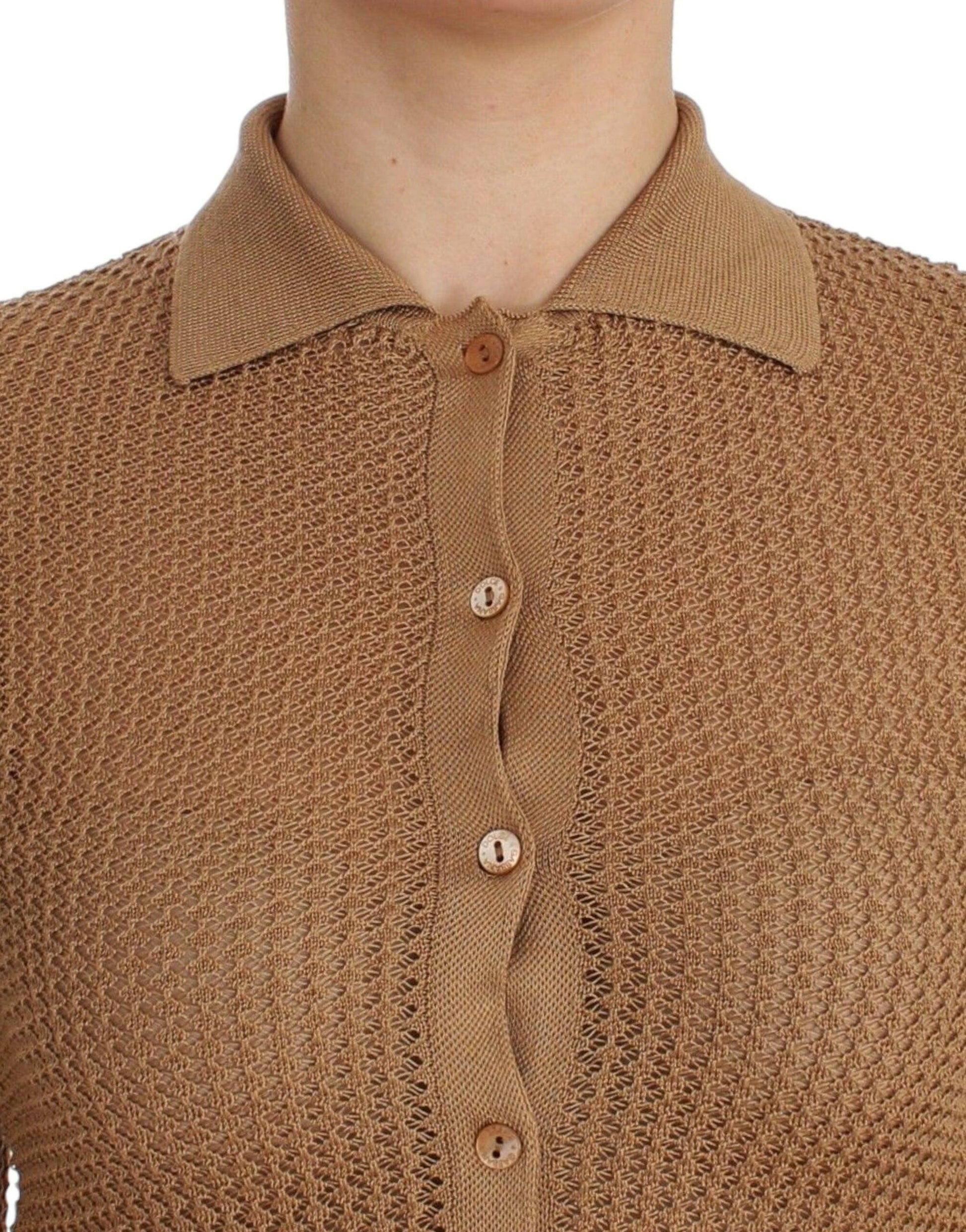 Dolce & Gabbana Beige Knitted Cotton Polo Cardigan Sweater - Arichezz.store