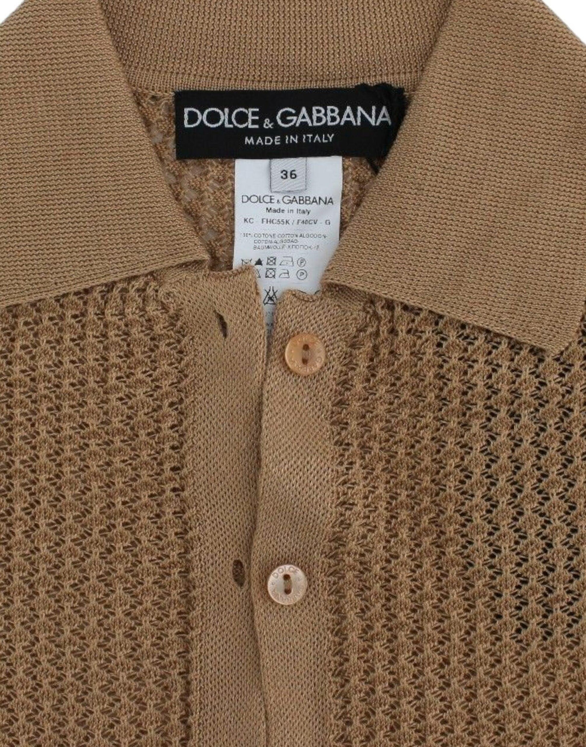 Dolce & Gabbana Beige Knitted Cotton Polo Cardigan Sweater - Arichezz.store