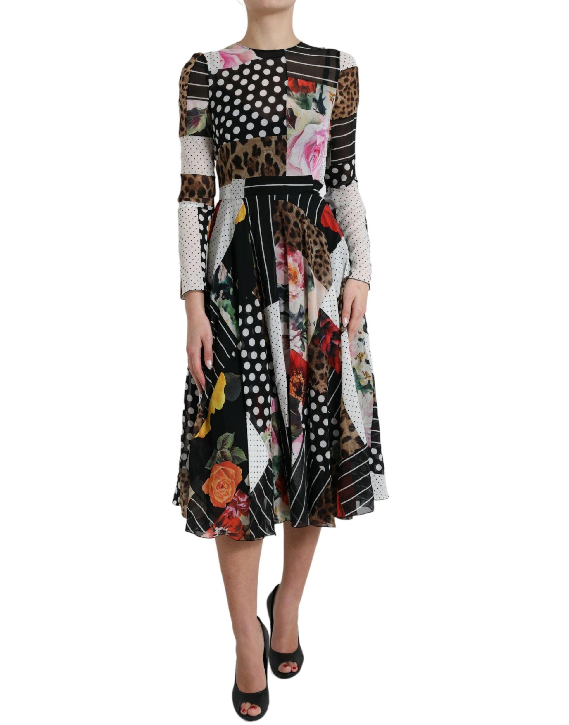 Dolce & Gabbana Elegant Patchwork Silk Midi A-Line Dress - Arichezz.store