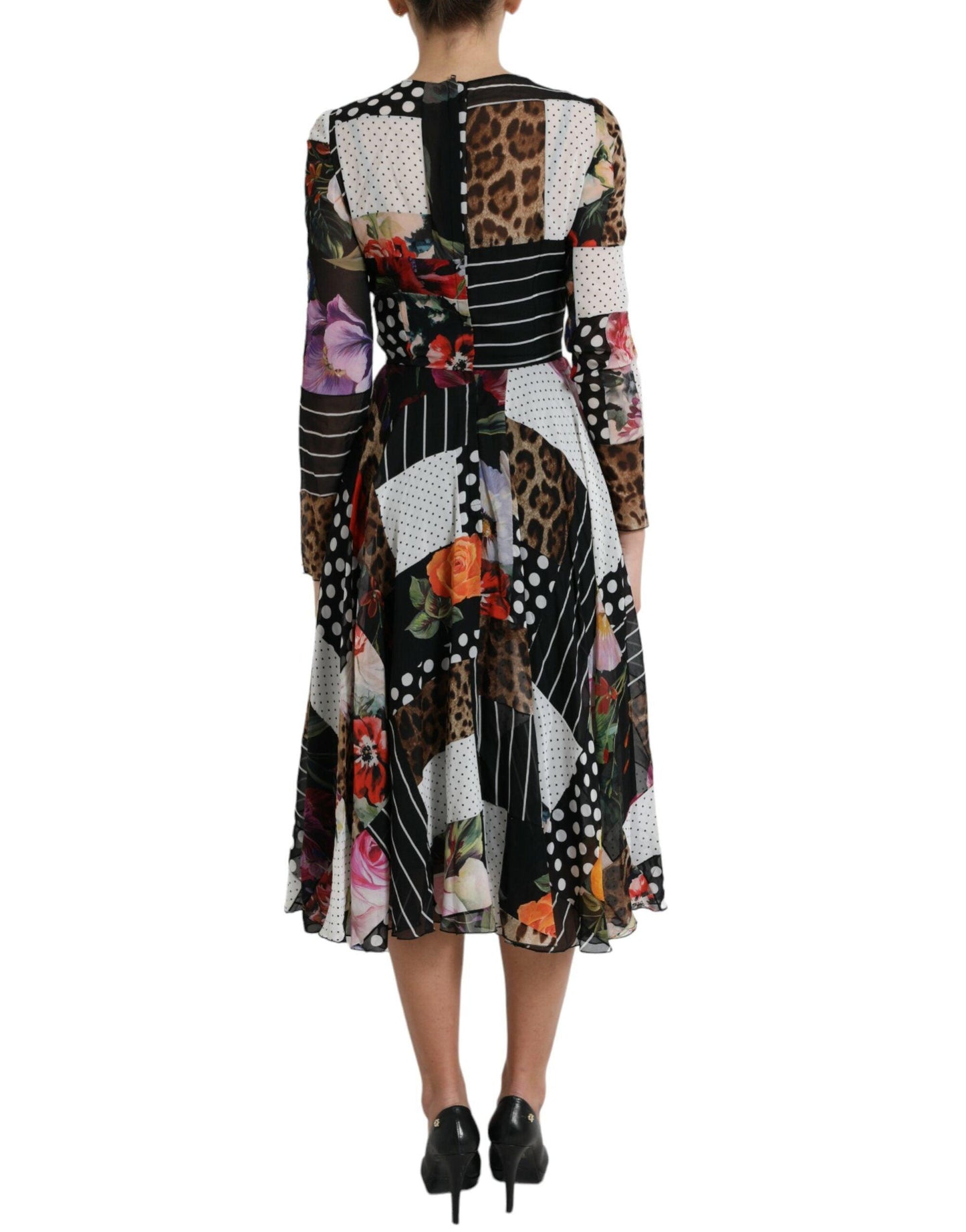 Dolce & Gabbana Elegant Patchwork Silk Midi A-Line Dress - Arichezz.store