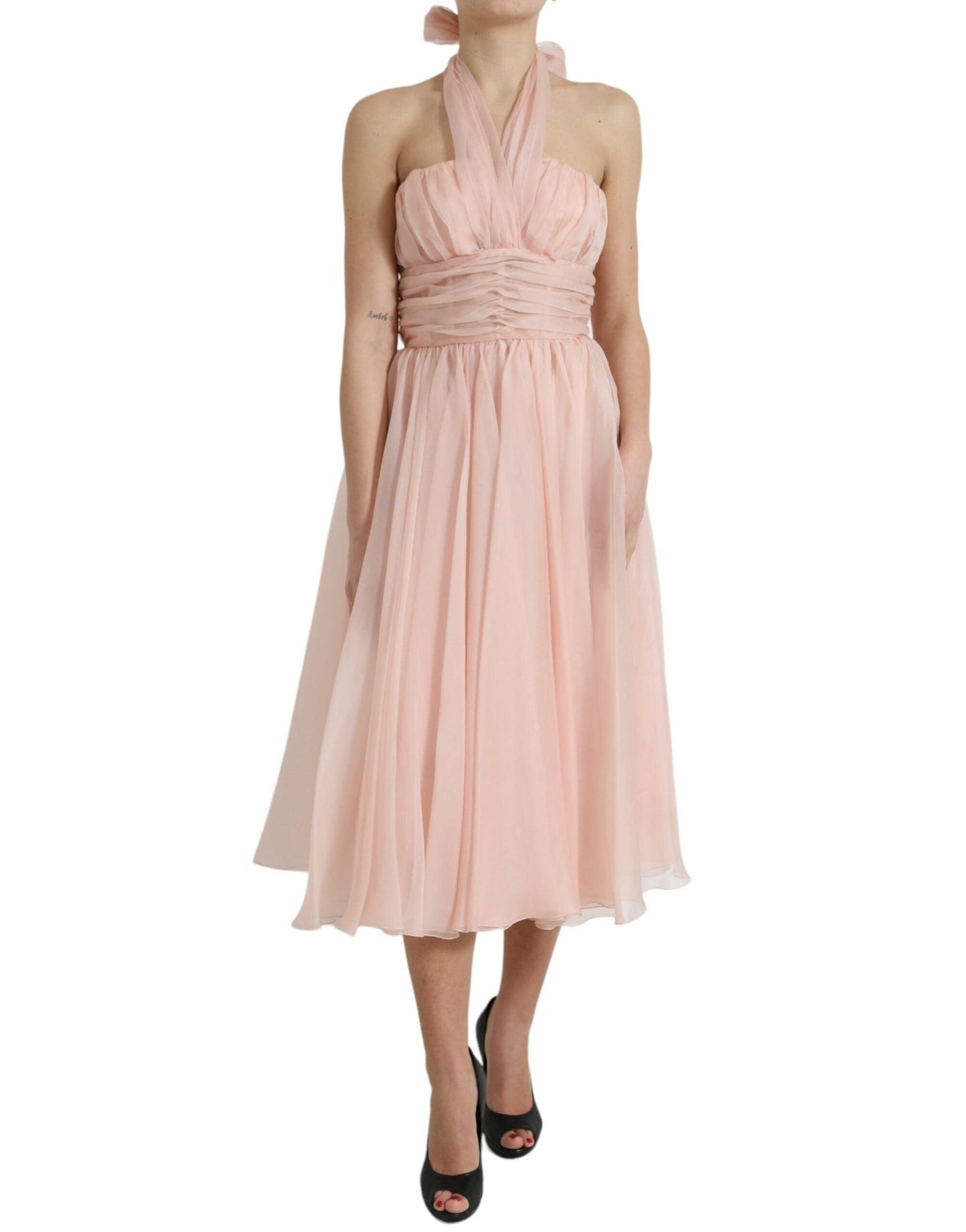 Dolce & Gabbana Elegant Silk Chiffon Halter Midi Dress - Arichezz.store