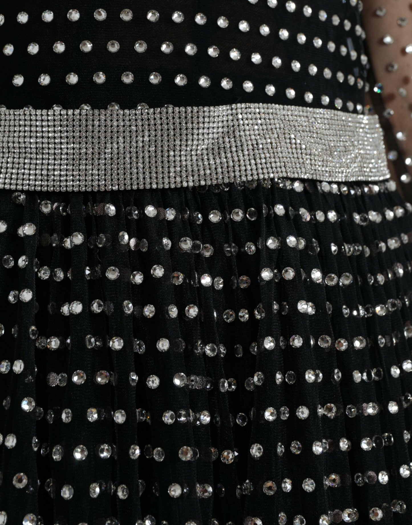 Dolce & Gabbana Elegant Crystal-Embellished Long Black Dress - Arichezz.store