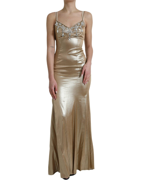 Dolce & Gabbana Elegant Metallic Gold Sheath Dress with Crystals - Arichezz.store