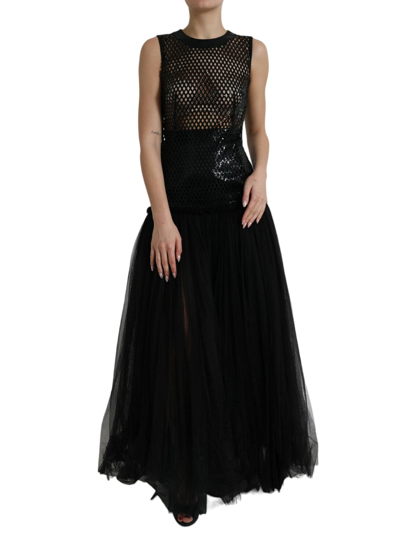 Dolce & Gabbana Elegant Black Sequined Evening Dress - Arichezz.store