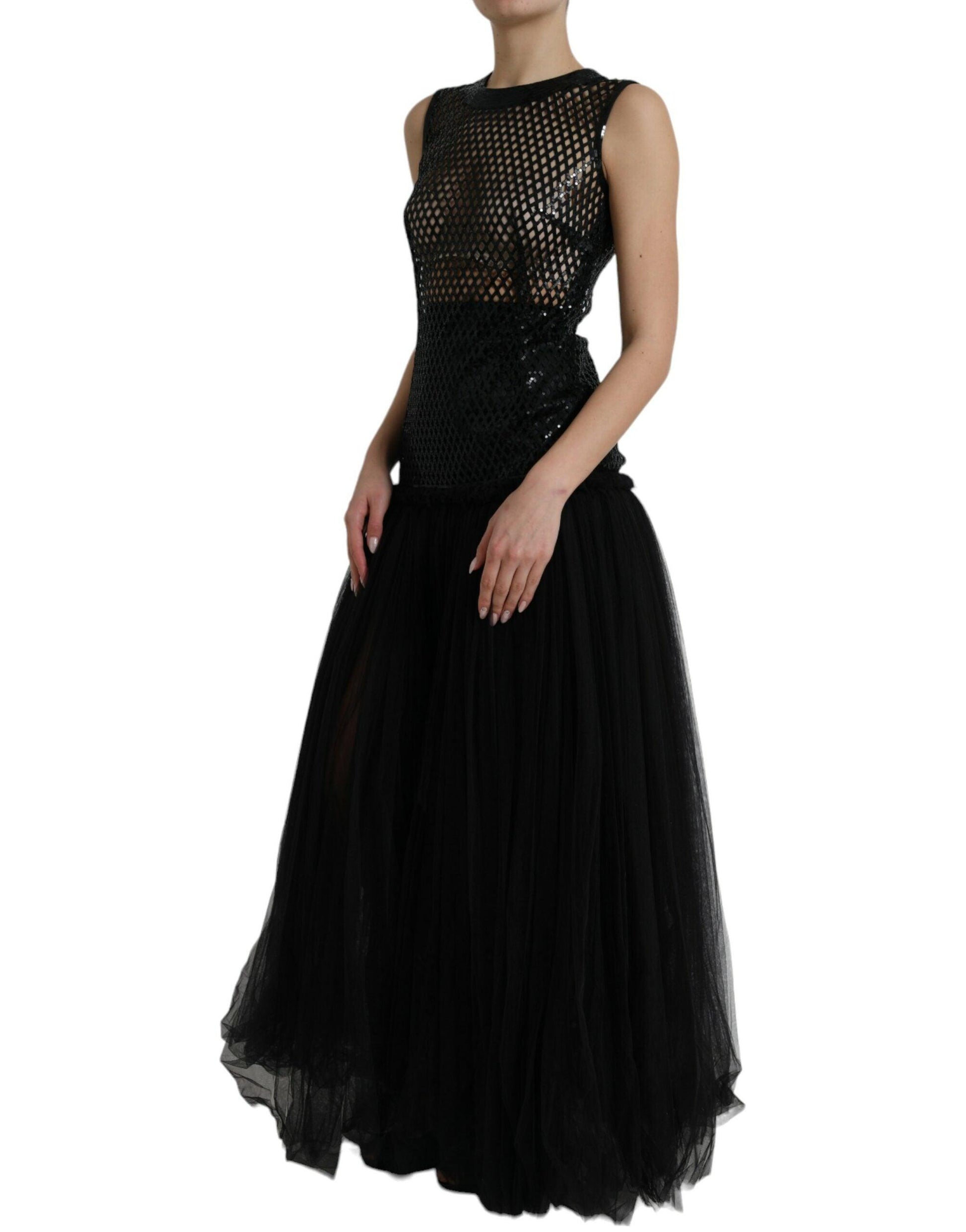 Dolce & Gabbana Elegant Black Sequined Evening Dress - Arichezz.store