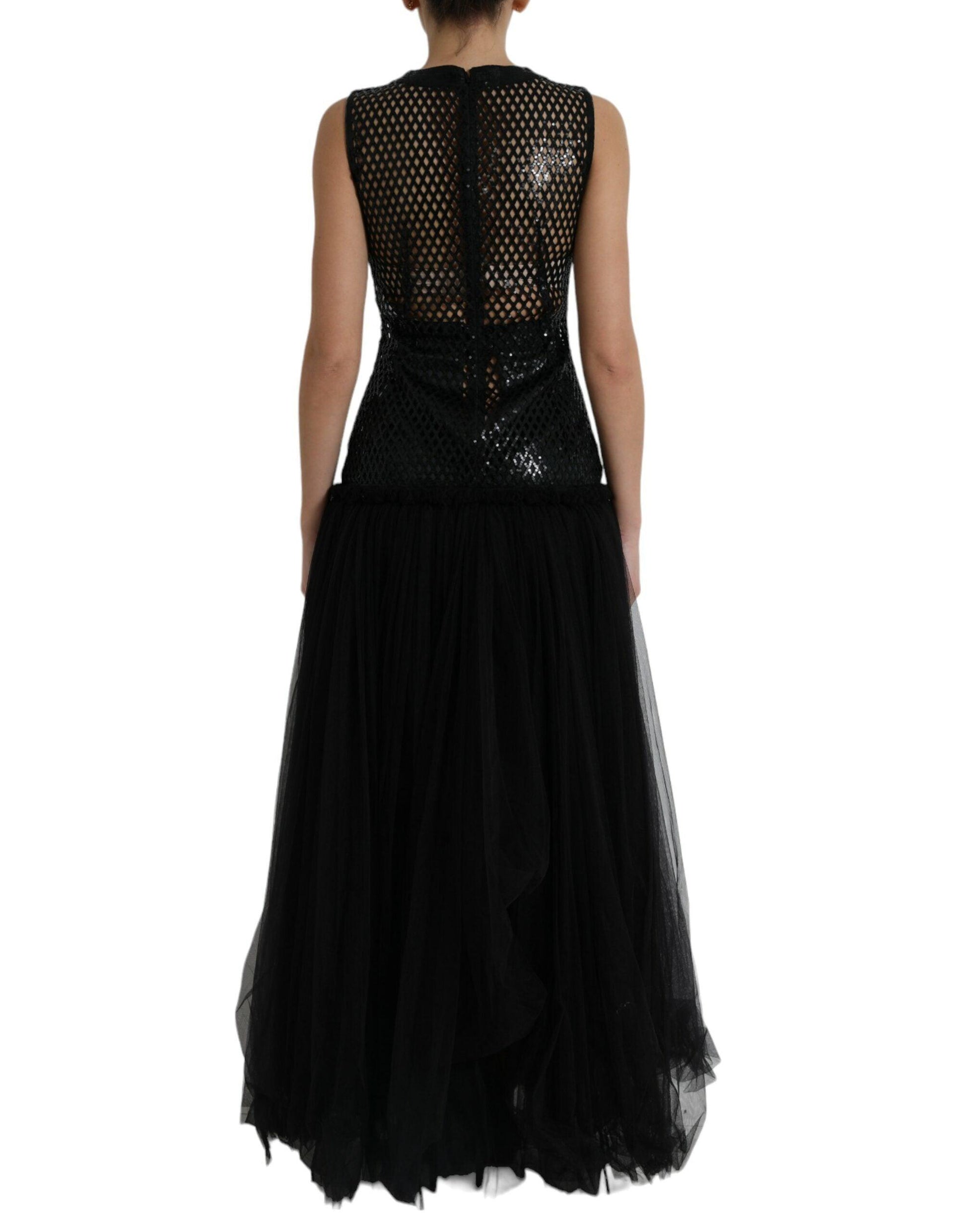 Dolce & Gabbana Elegant Black Sequined Evening Dress - Arichezz.store