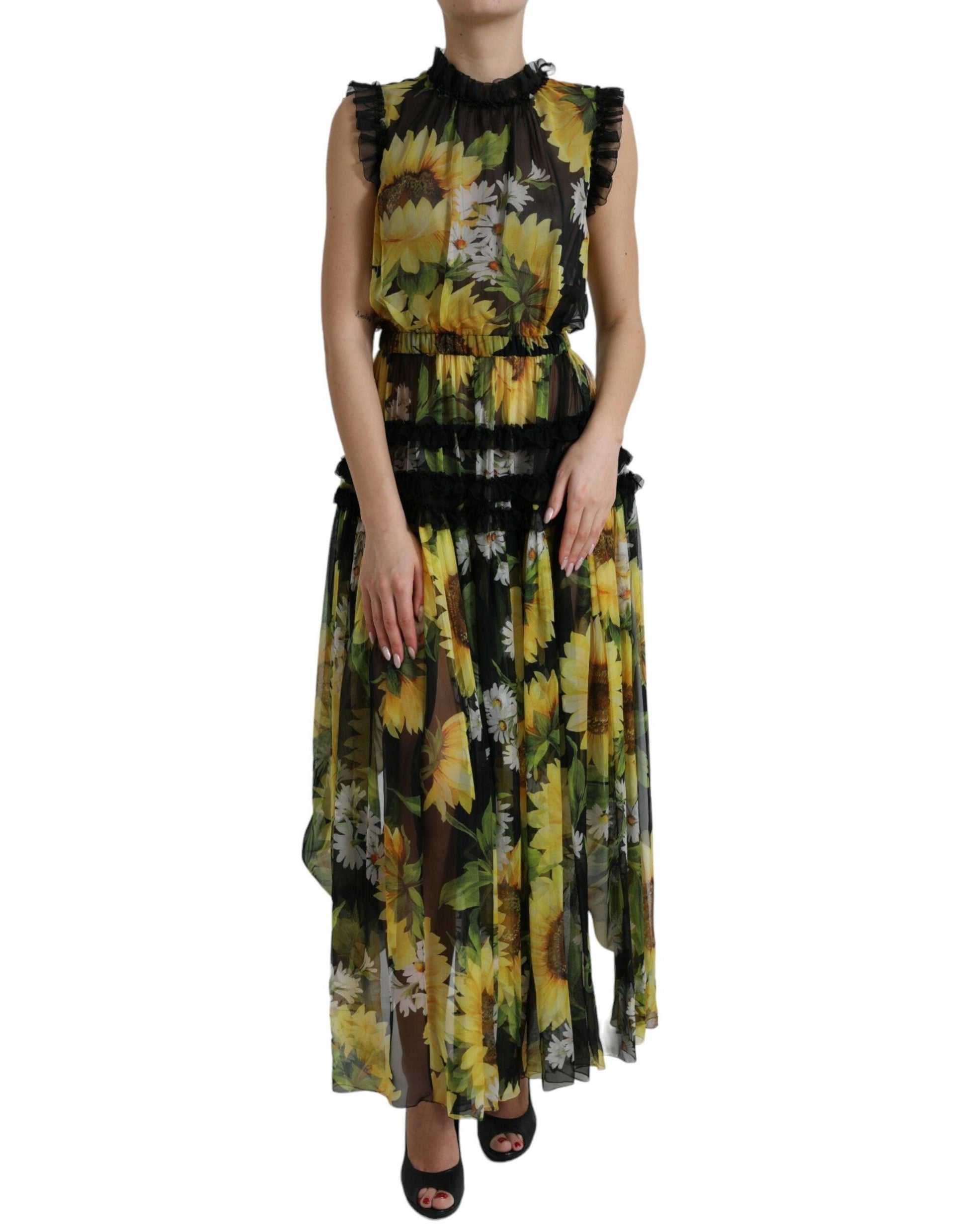 Dolce & Gabbana Elegant Sunflower Silk Maxi Dress - Arichezz.store