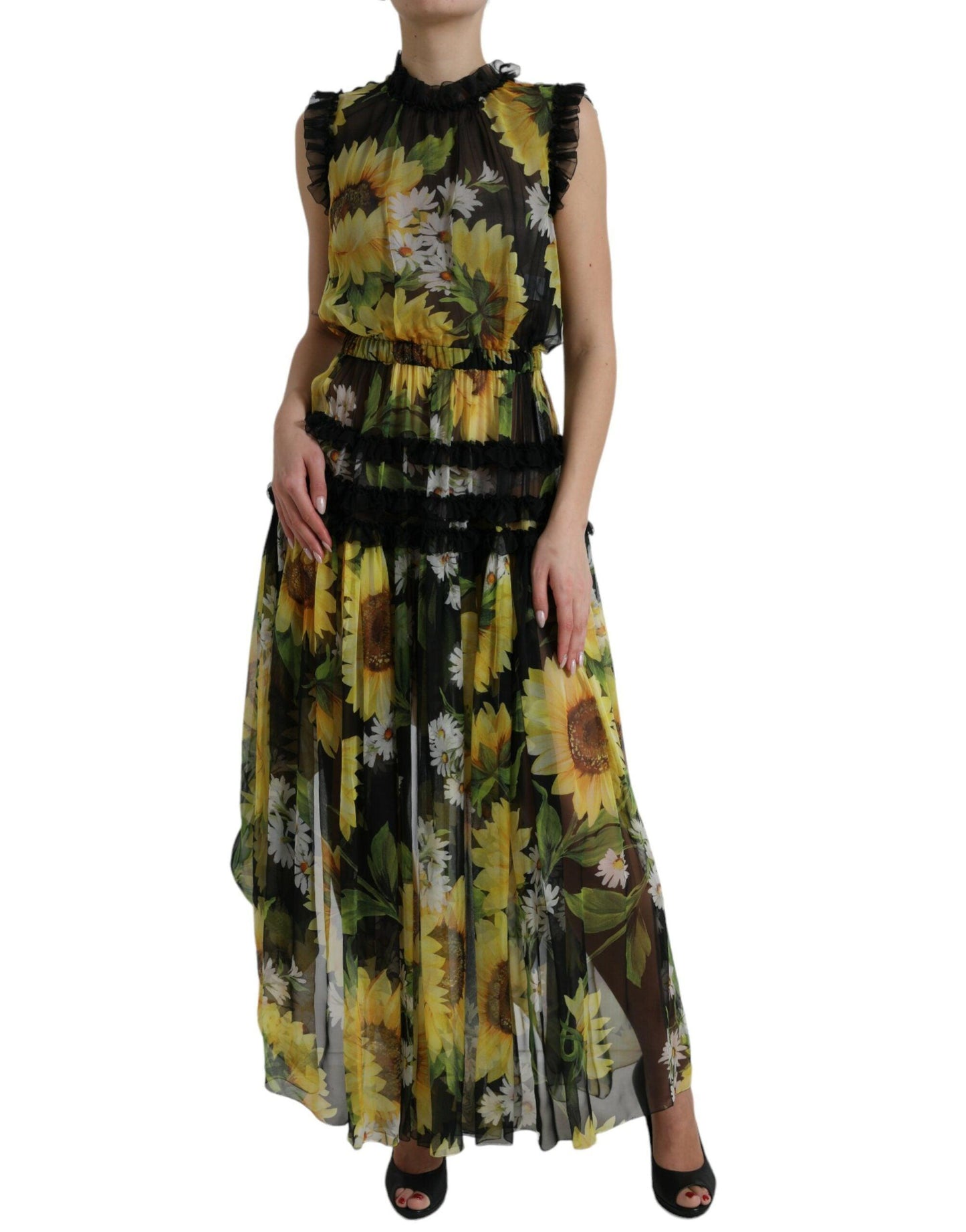 Dolce & Gabbana Elegant Sunflower Silk Maxi Dress - Arichezz.store