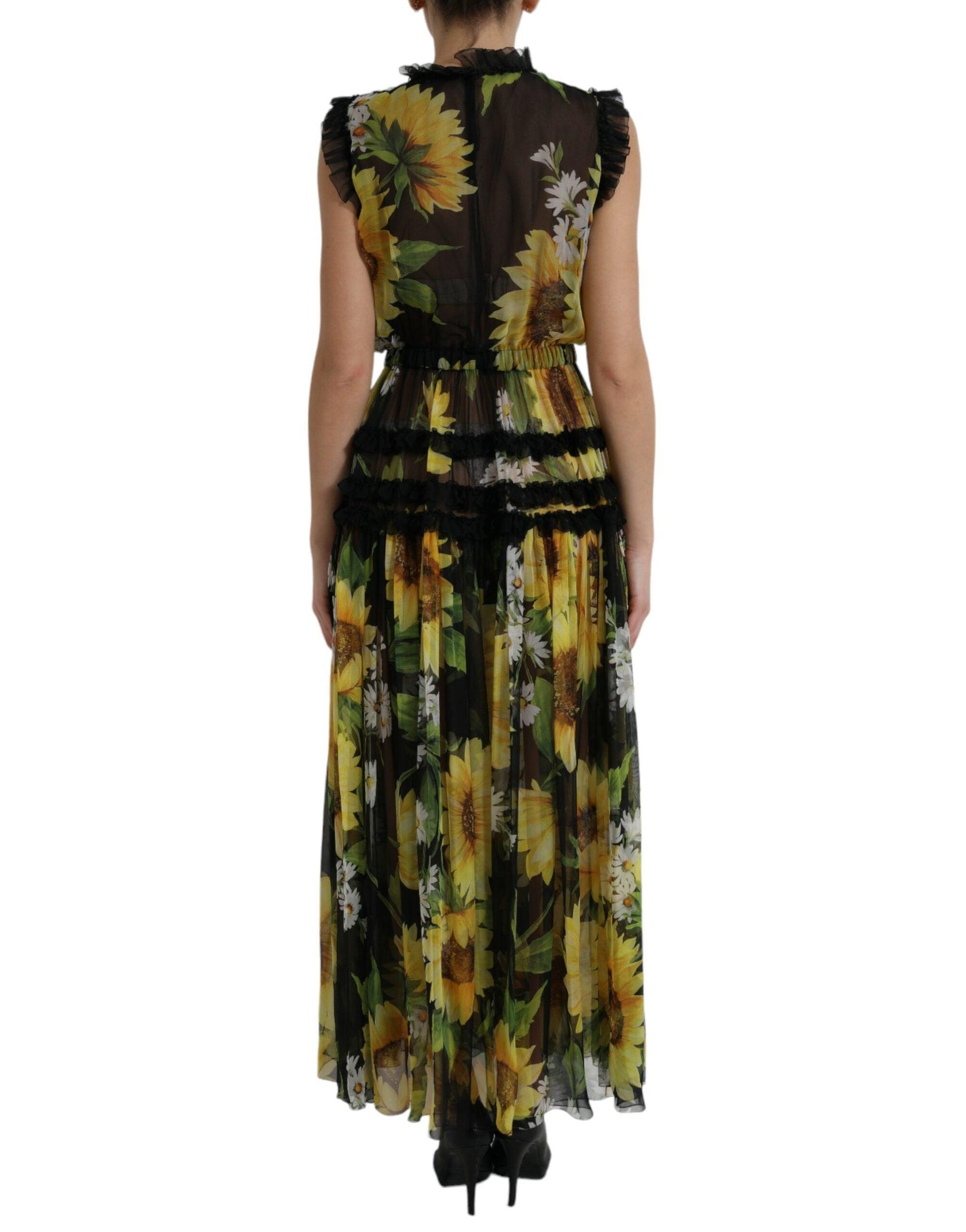 Dolce & Gabbana Elegant Sunflower Silk Maxi Dress - Arichezz.store