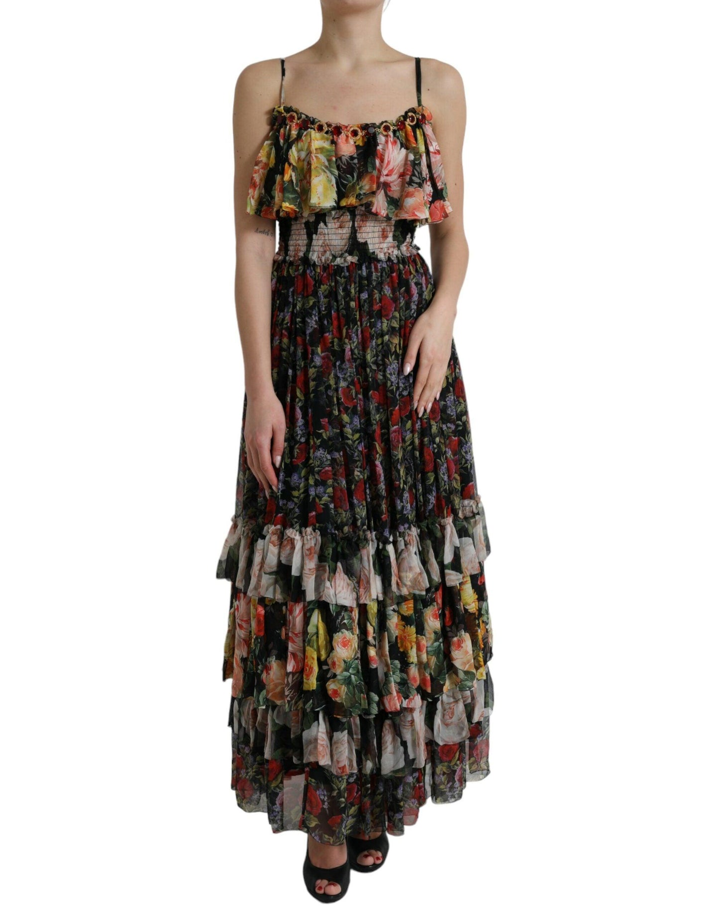 Dolce & Gabbana Vibrant Silk Floral Maxi Dress - Arichezz.store