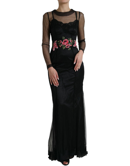 Dolce & Gabbana Floral Embroidery Tulle Long Evening Dress - Arichezz.store