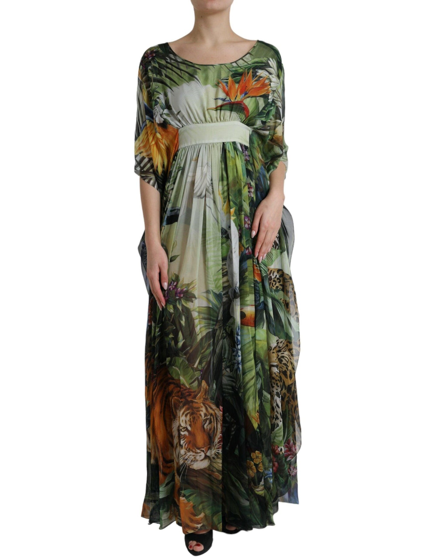 Dolce & Gabbana Elegant Jungle Print Maxi Silk Dress - Arichezz.store