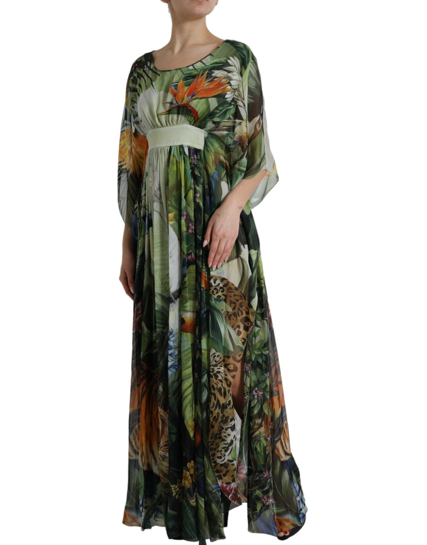 Dolce & Gabbana Elegant Jungle Print Maxi Silk Dress - Arichezz.store