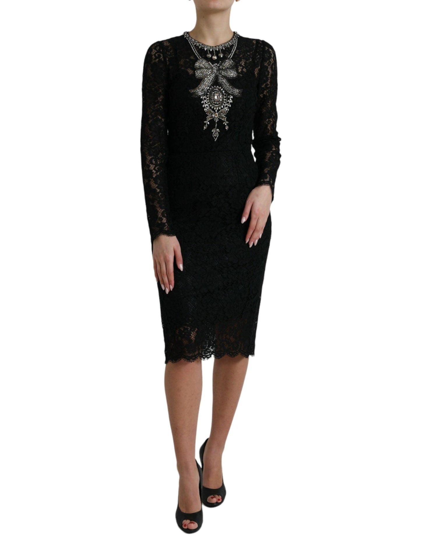 Dolce & Gabbana Elegant Crystal-Embellished Sheath Dress - Arichezz.store