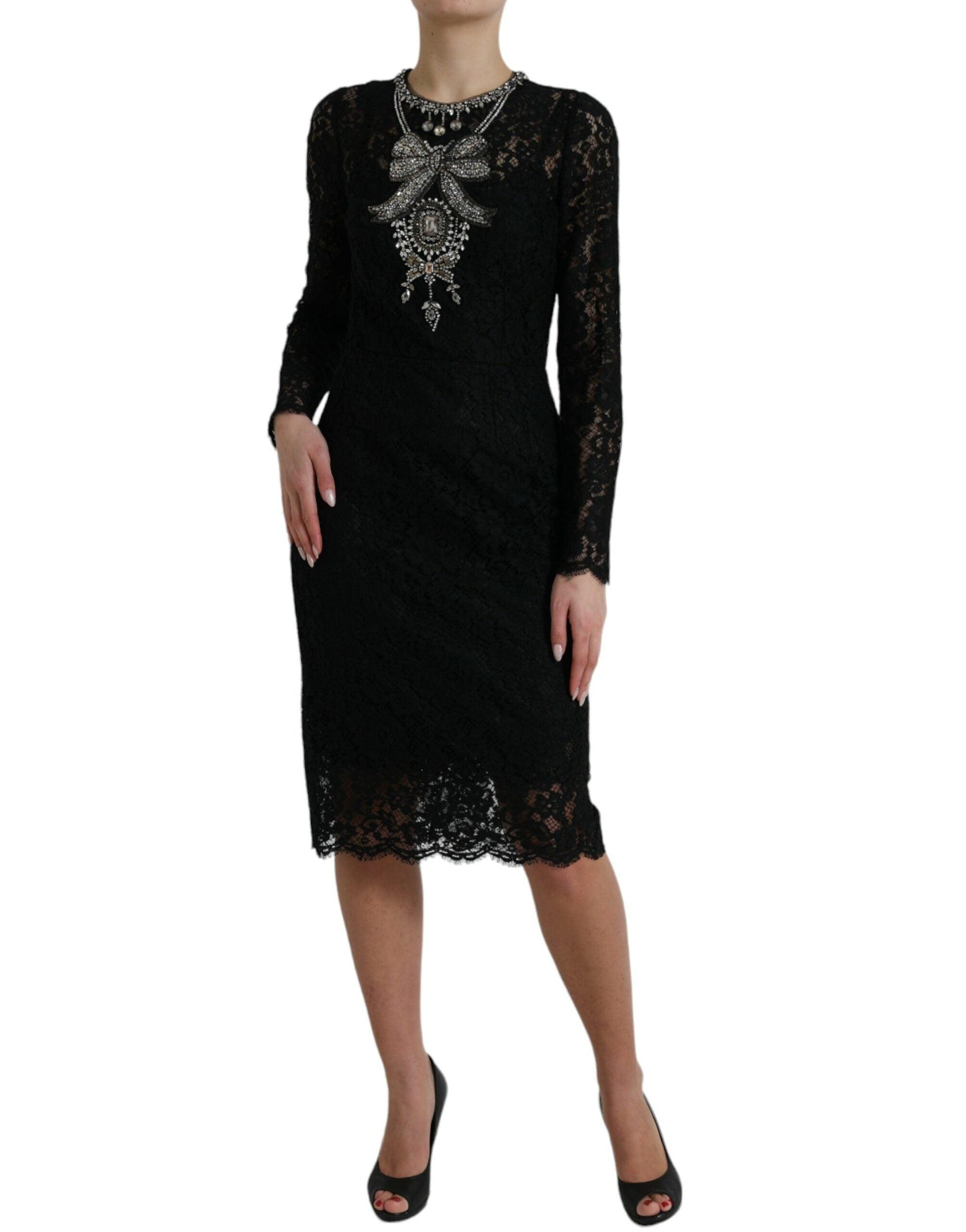 Dolce & Gabbana Elegant Crystal-Embellished Sheath Dress - Arichezz.store