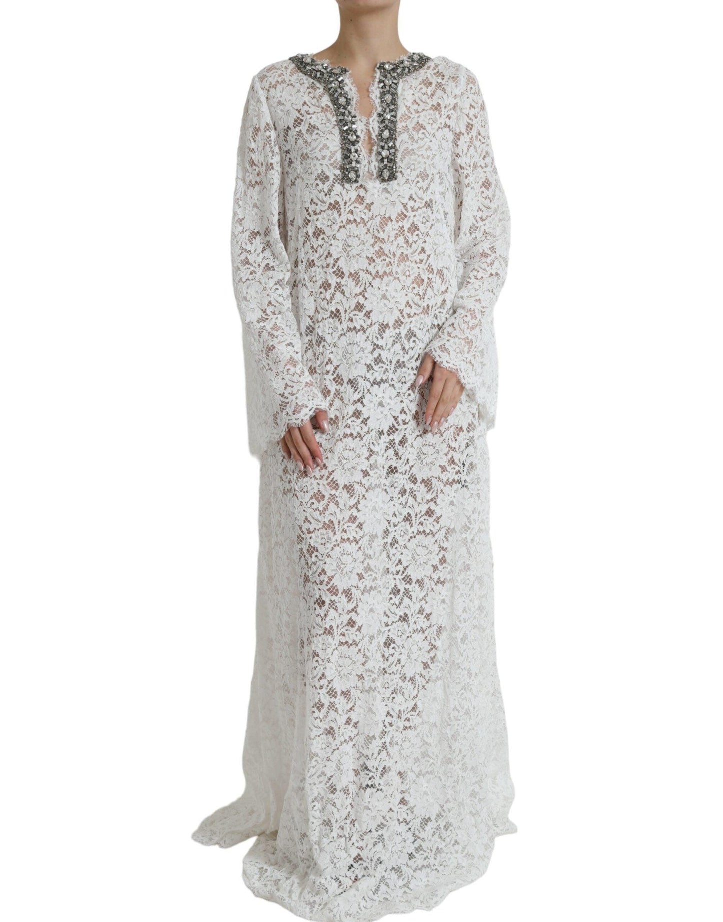 Dolce & Gabbana Elegant White Shift Dress with Crystal Embellishment - Arichezz.store