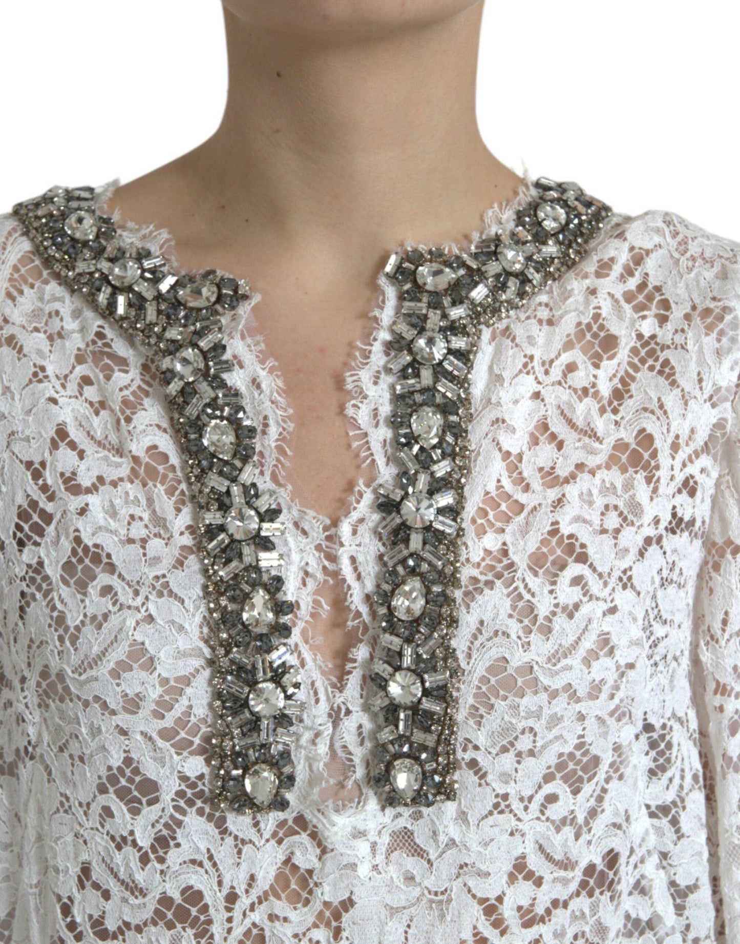 Dolce & Gabbana Elegant White Shift Dress with Crystal Embellishment - Arichezz.store