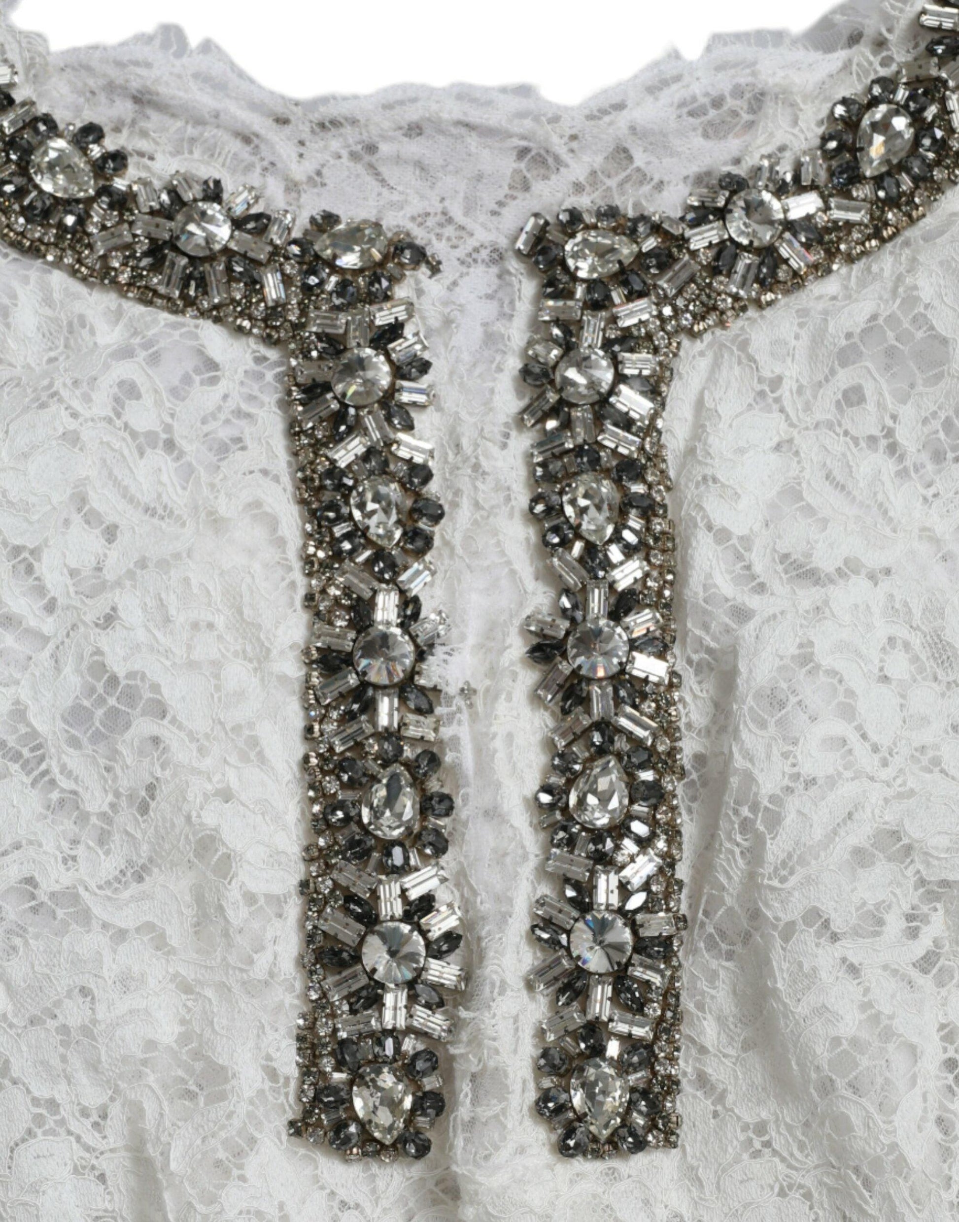 Dolce & Gabbana Elegant White Shift Dress with Crystal Embellishment - Arichezz.store