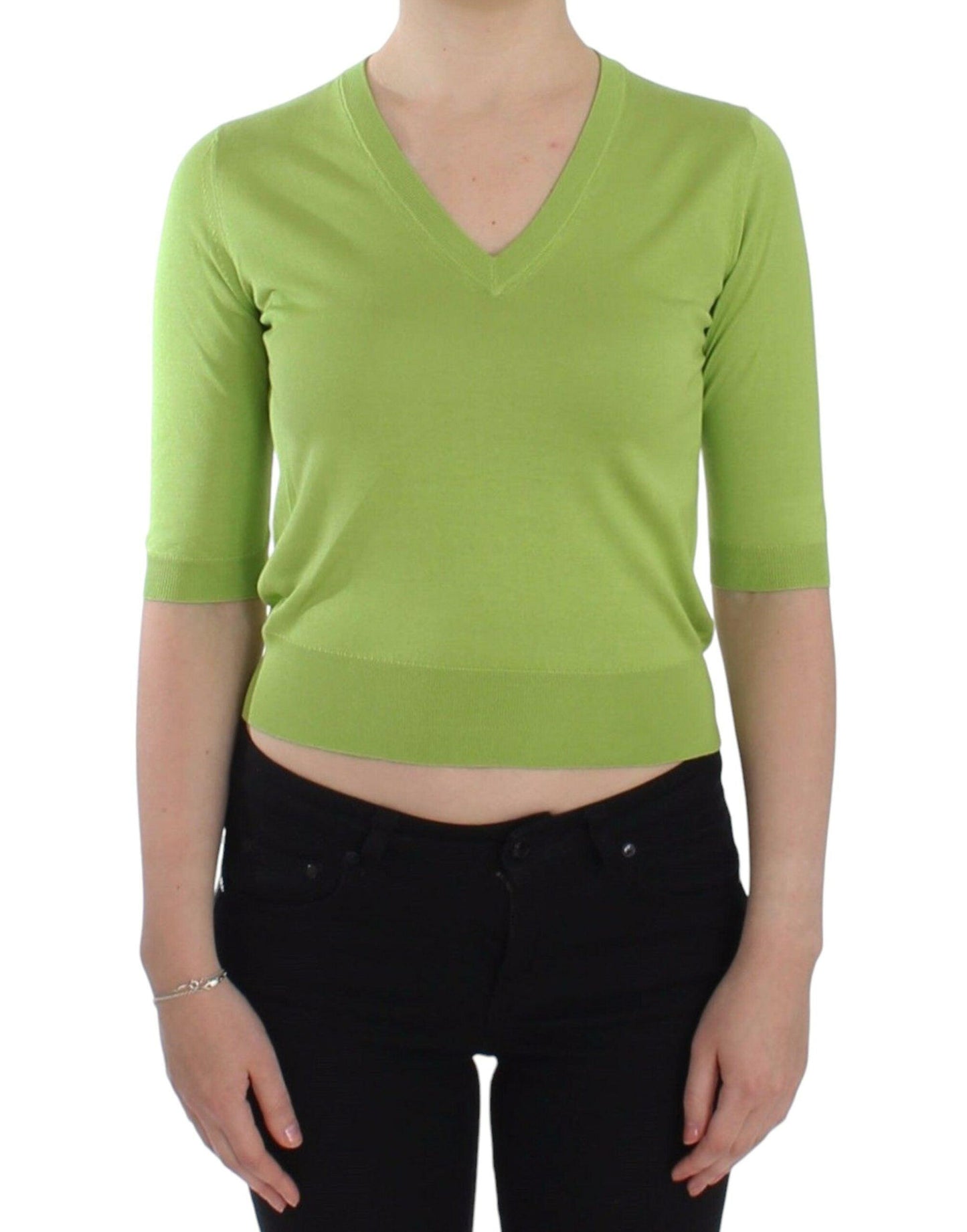 Dolce & Gabbana Emerald Green Wool V-Neck Pullover - Arichezz.store