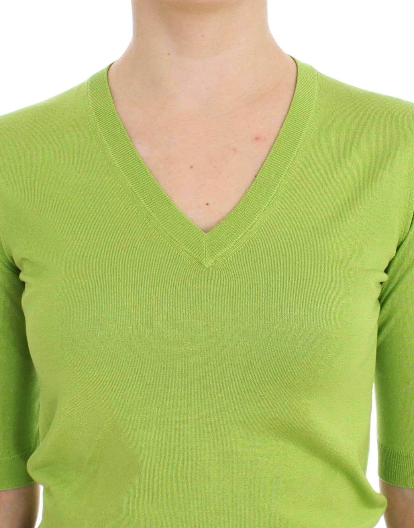 Dolce & Gabbana Emerald Green Wool V-Neck Pullover - Arichezz.store