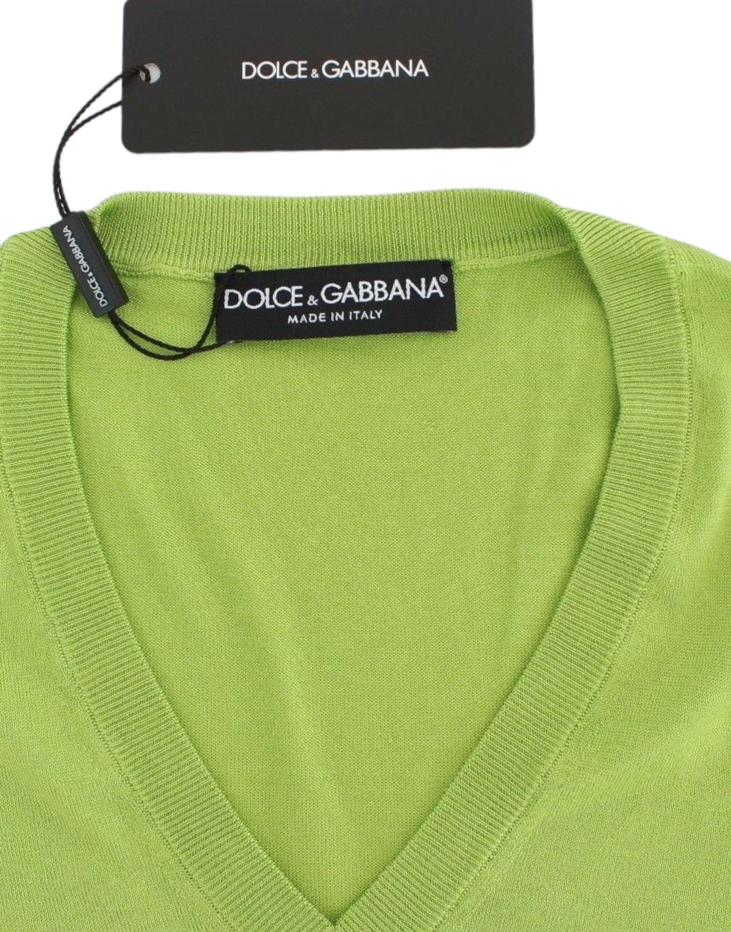 Dolce & Gabbana Emerald Green Wool V-Neck Pullover - Arichezz.store