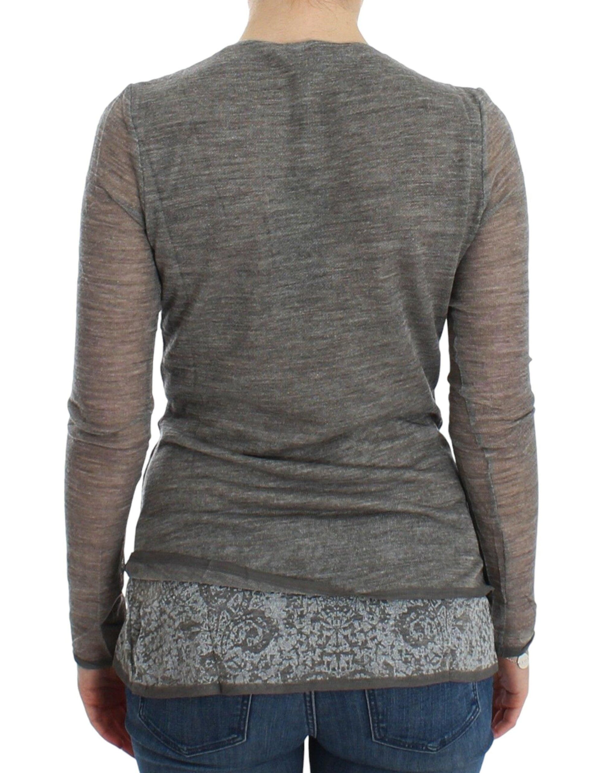 Ermanno Scervino Elegant Gray Wool Blend Deep V-neck Sweater - Arichezz.store