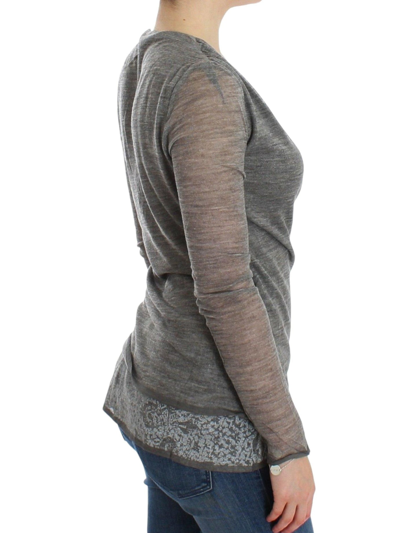 Ermanno Scervino Elegant Gray Wool Blend Deep V-neck Sweater - Arichezz.store