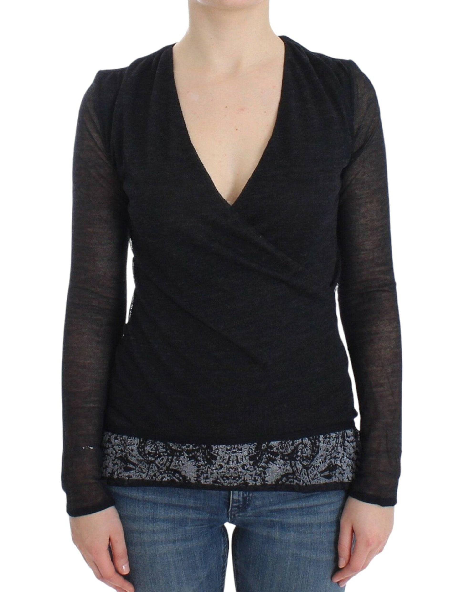 Ermanno Scervino Deep V-neck Black Wool Blend Sweater - Arichezz.store