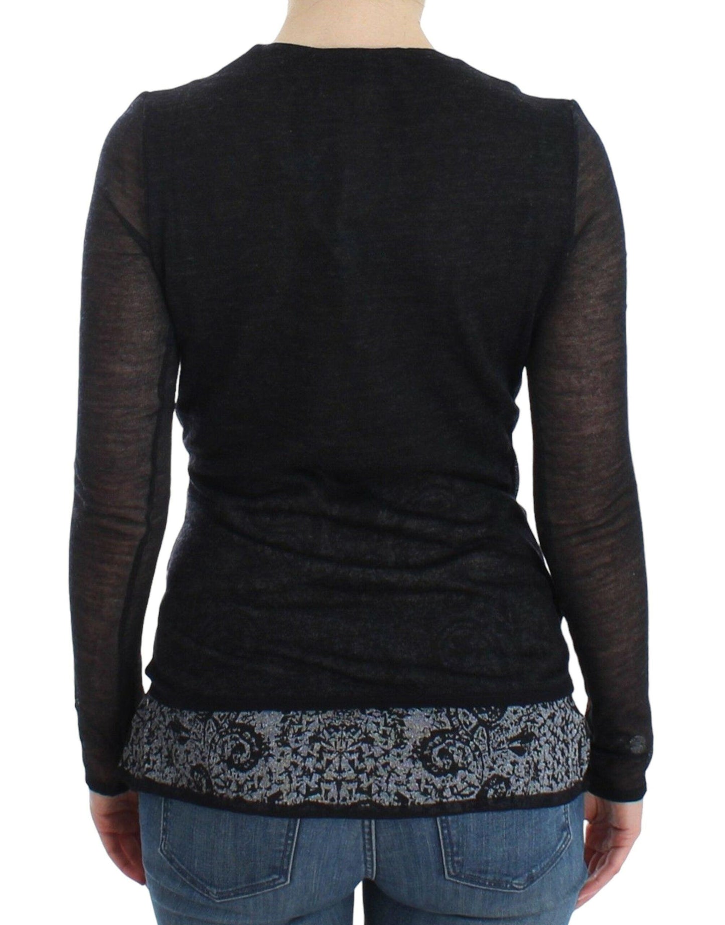 Ermanno Scervino Deep V-neck Black Wool Blend Sweater - Arichezz.store