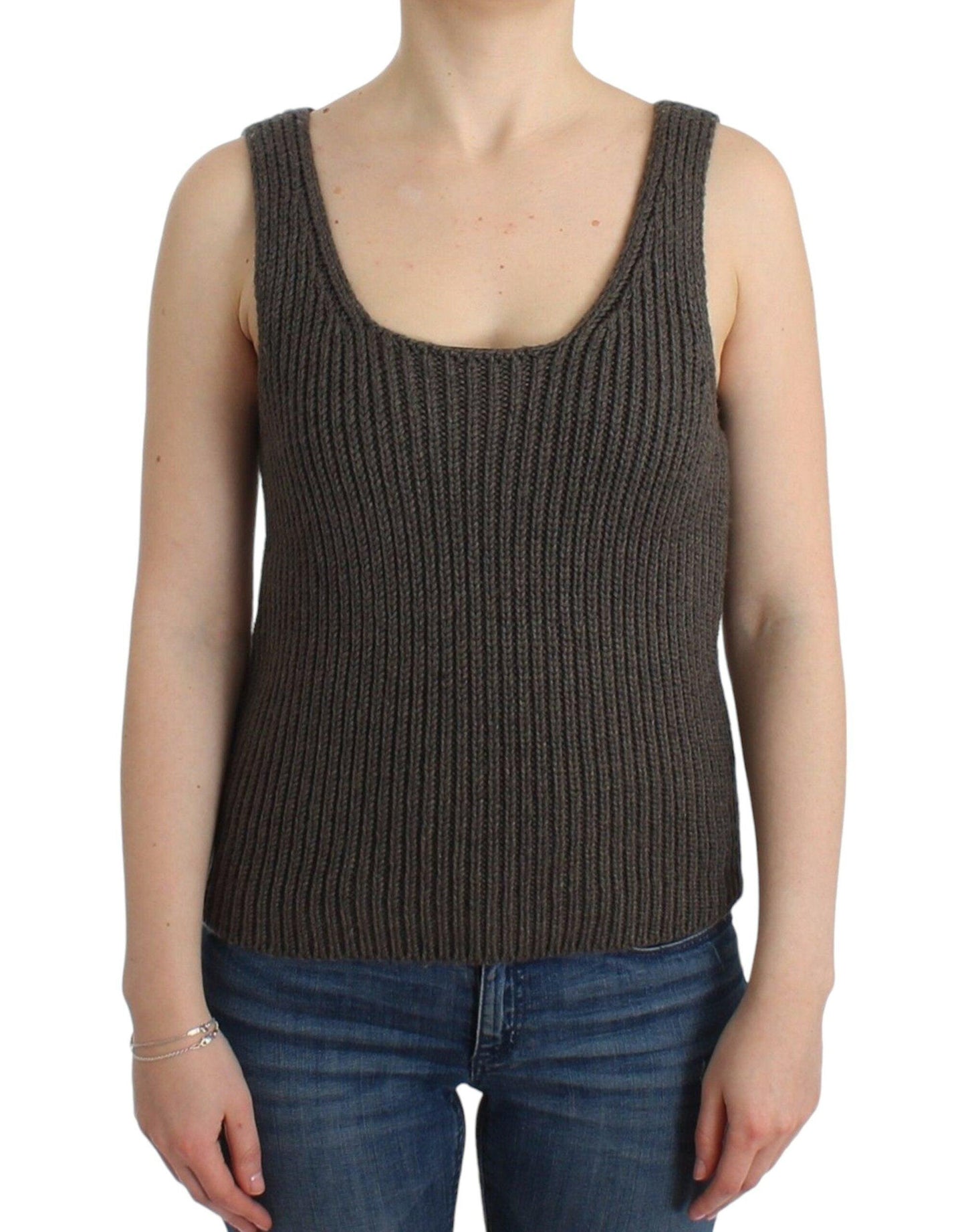 Ermanno Scervino Chic Gray Knit Crew Neck Top - Arichezz.store