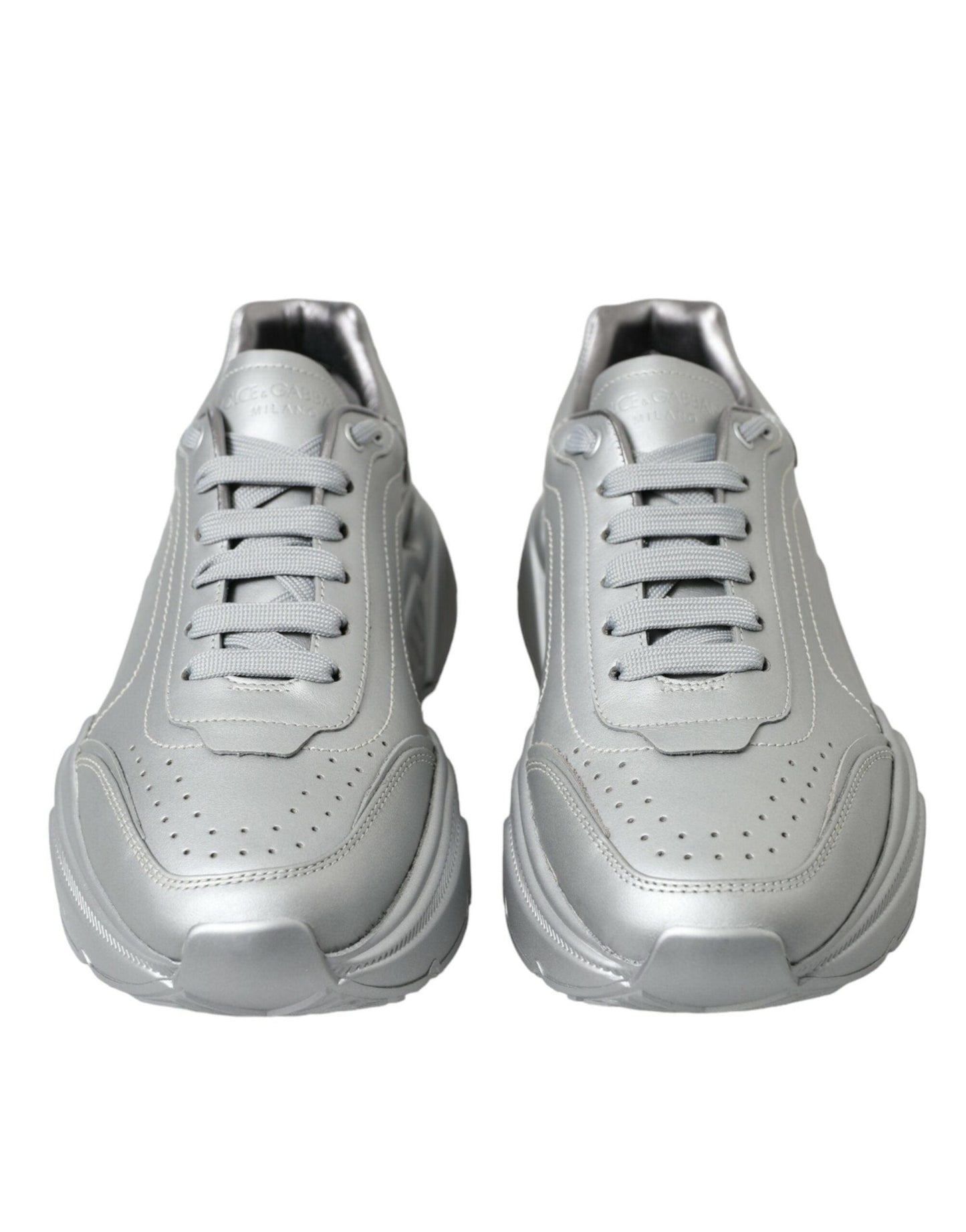 Dolce & Gabbana Elegant Silver Calfskin Leather Sneakers - Arichezz.store