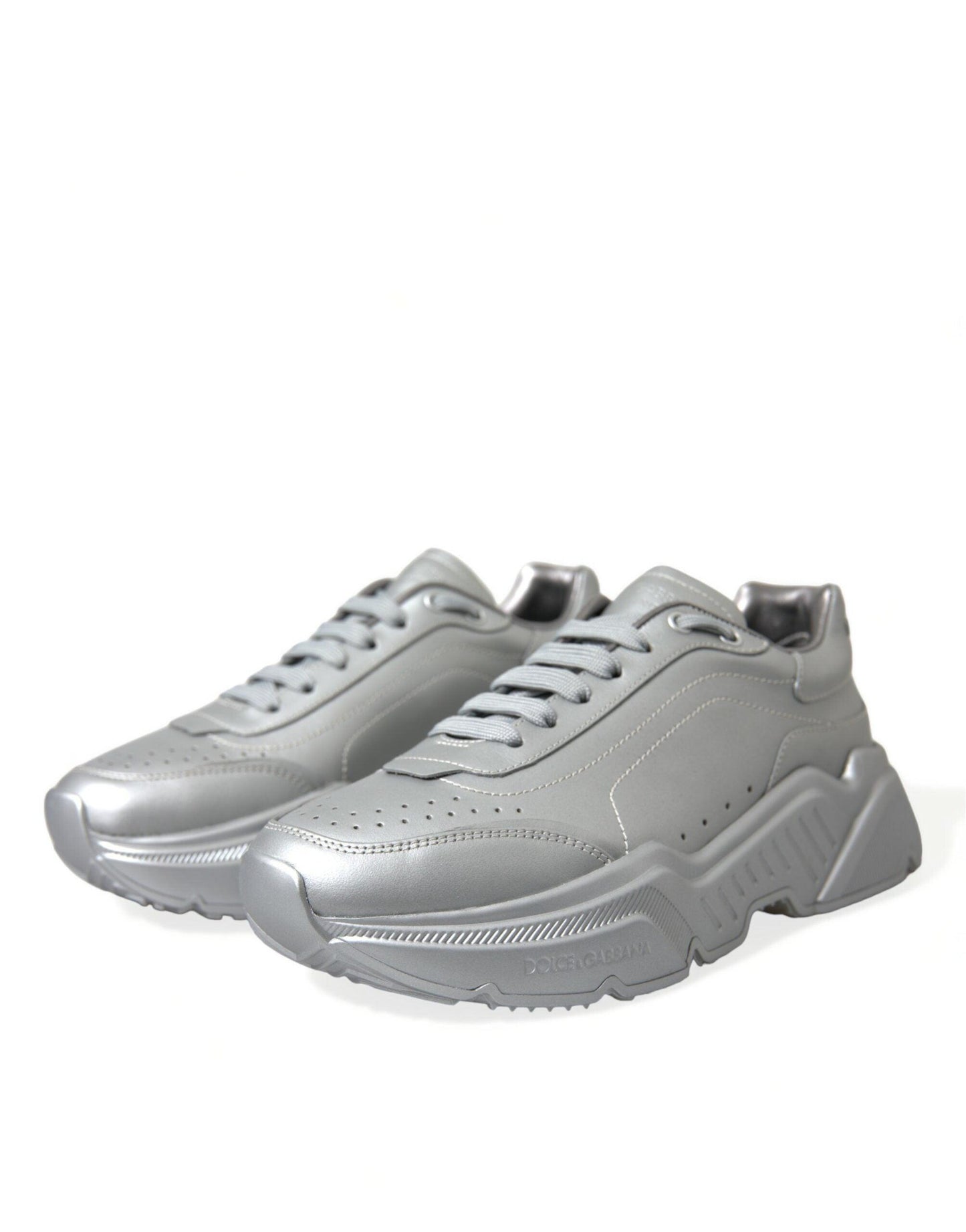 Dolce & Gabbana Elegant Silver Calfskin Leather Sneakers - Arichezz.store