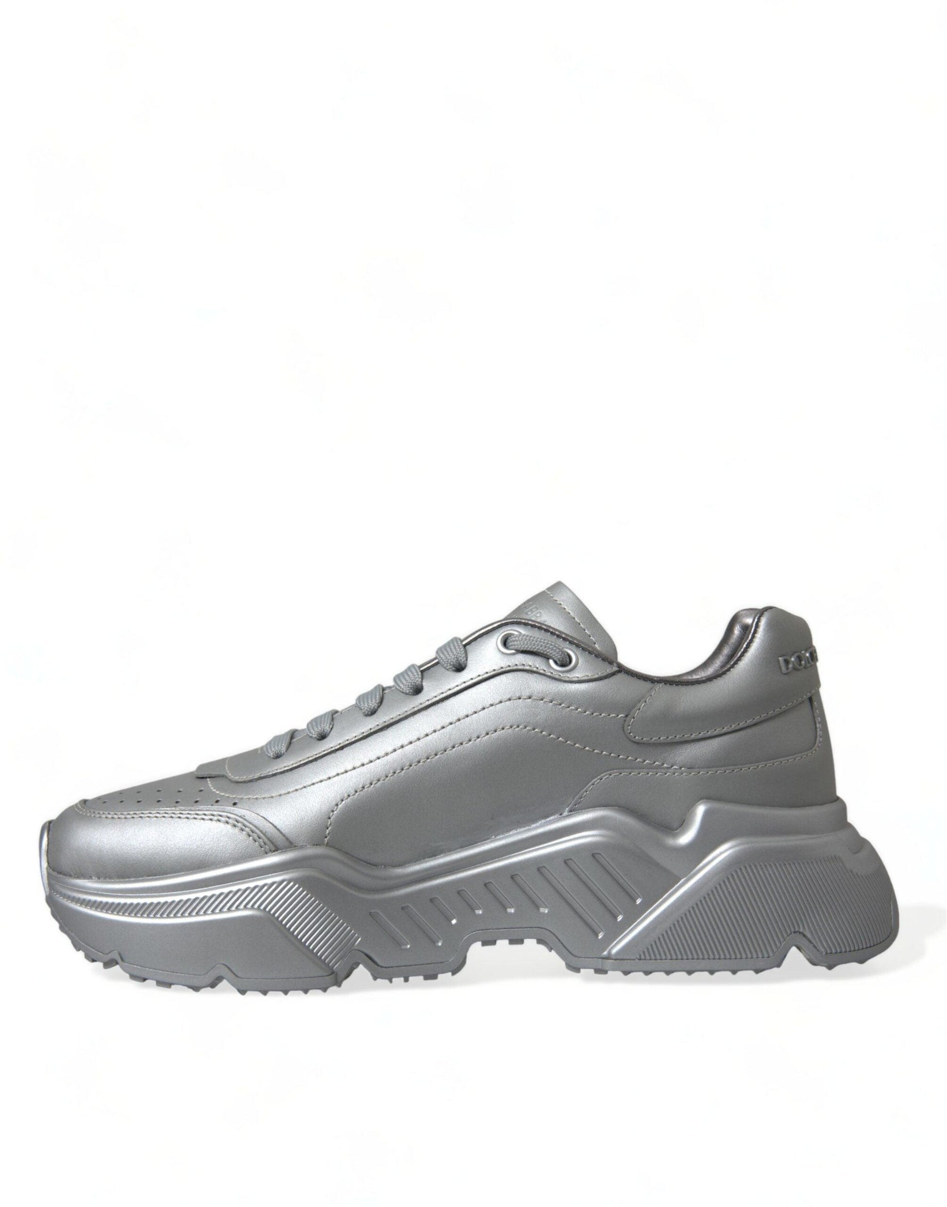 Dolce & Gabbana Elegant Silver Calfskin Leather Sneakers - Arichezz.store