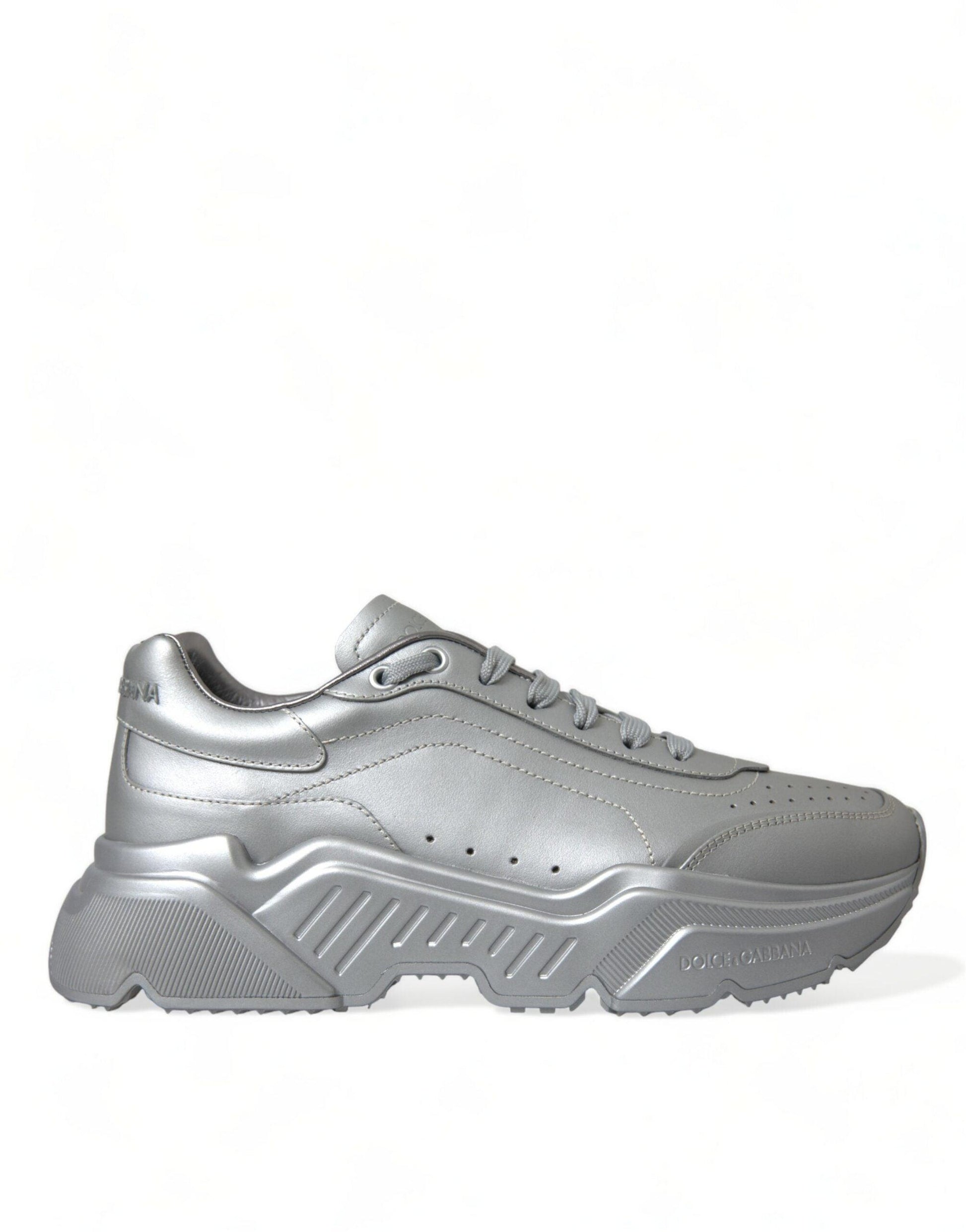 Dolce & Gabbana Elegant Silver Calfskin Leather Sneakers - Arichezz.store