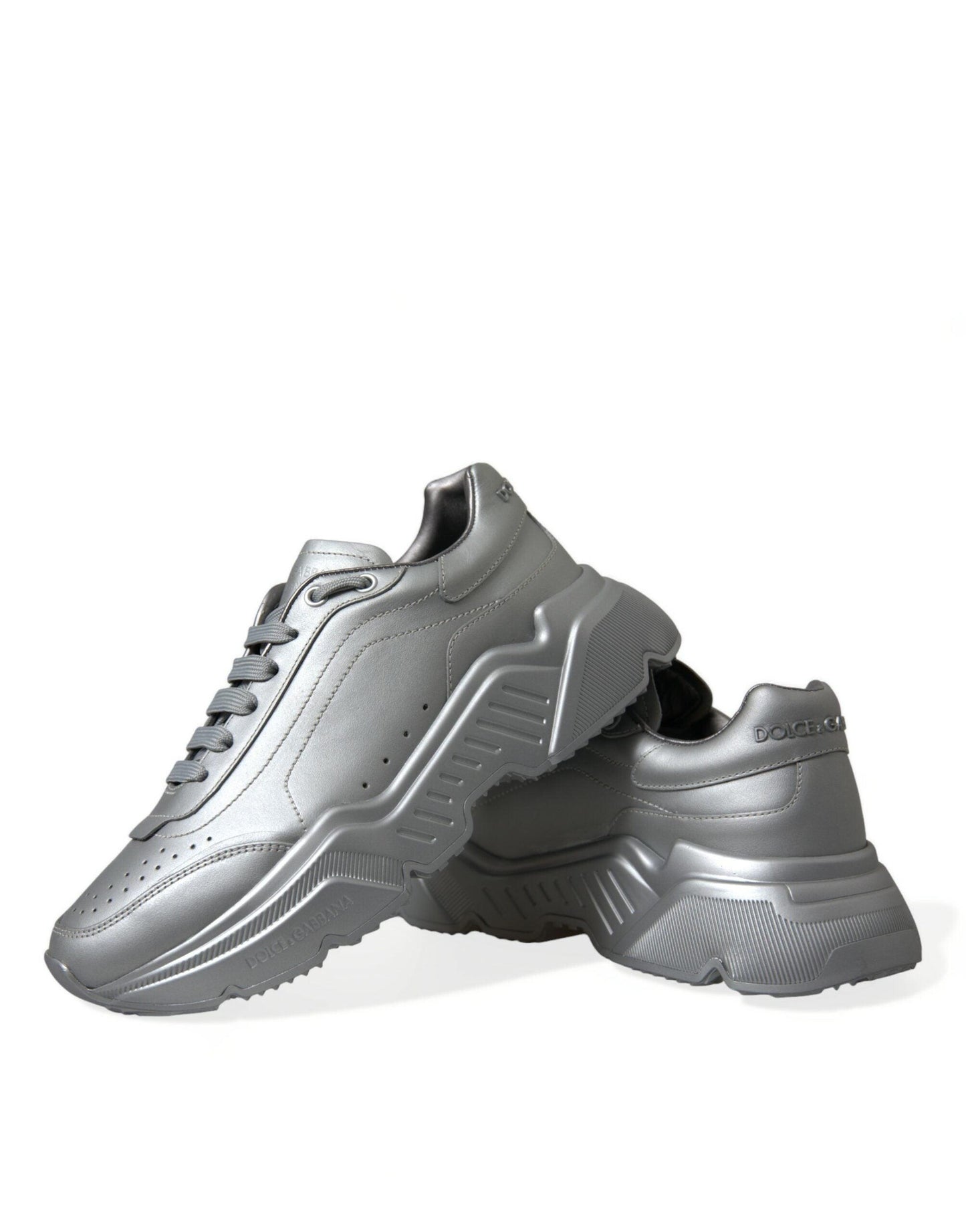 Dolce & Gabbana Elegant Silver Calfskin Leather Sneakers - Arichezz.store