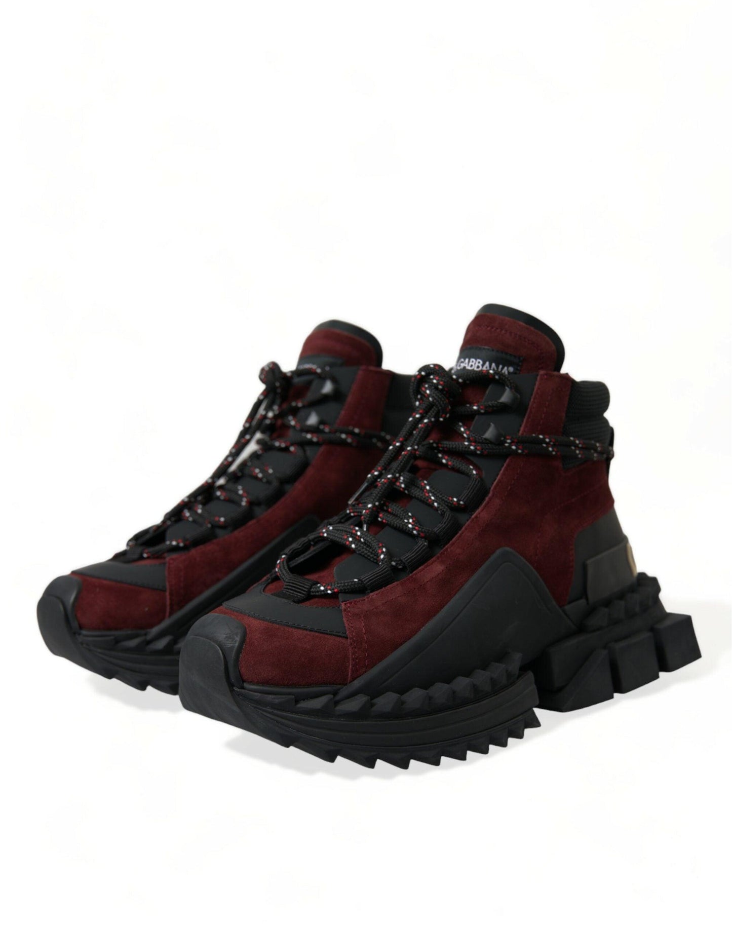 Dolce & Gabbana Burgundy Leather High Top Sneakers - Arichezz.store