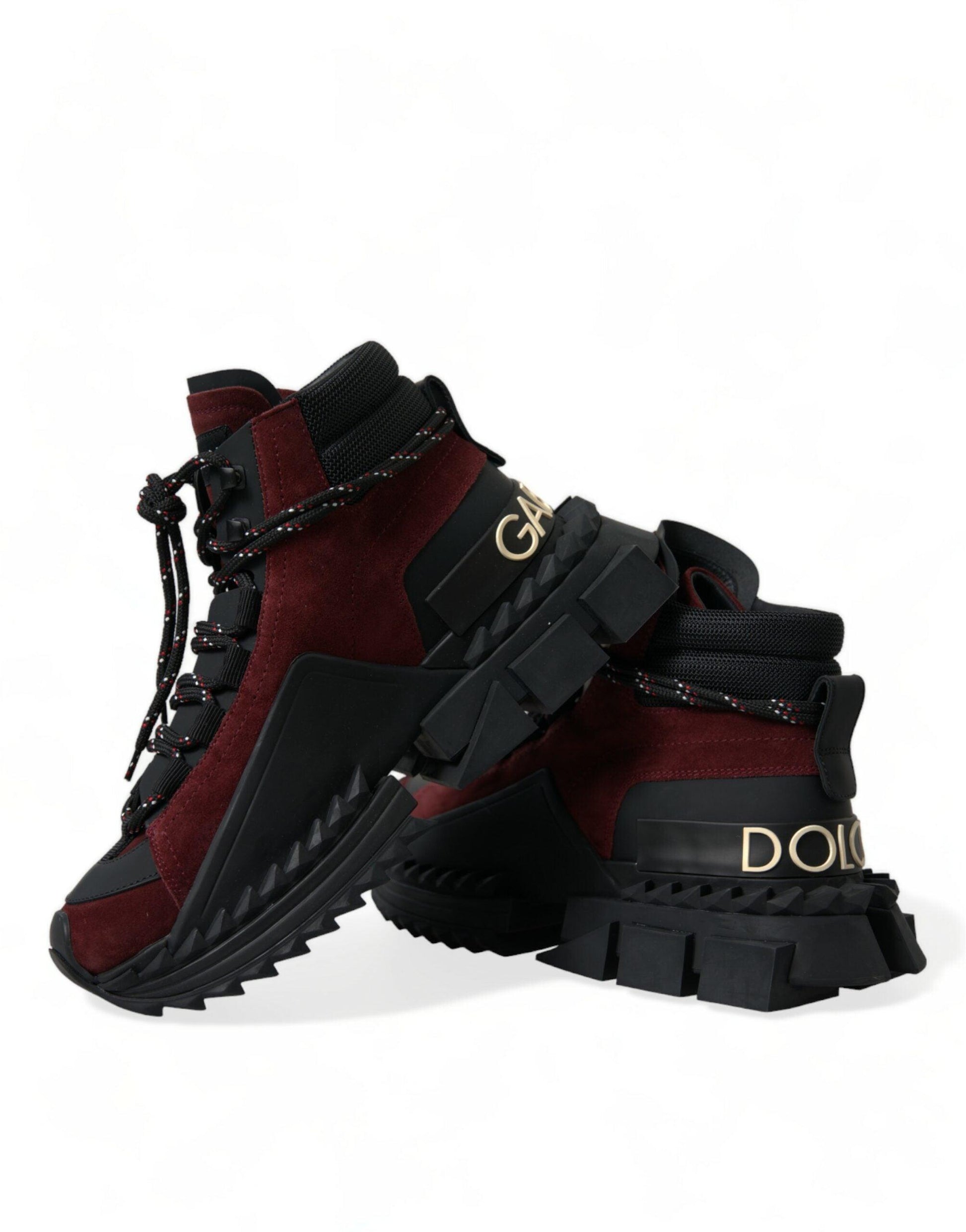 Dolce & Gabbana Burgundy Leather High Top Sneakers - Arichezz.store