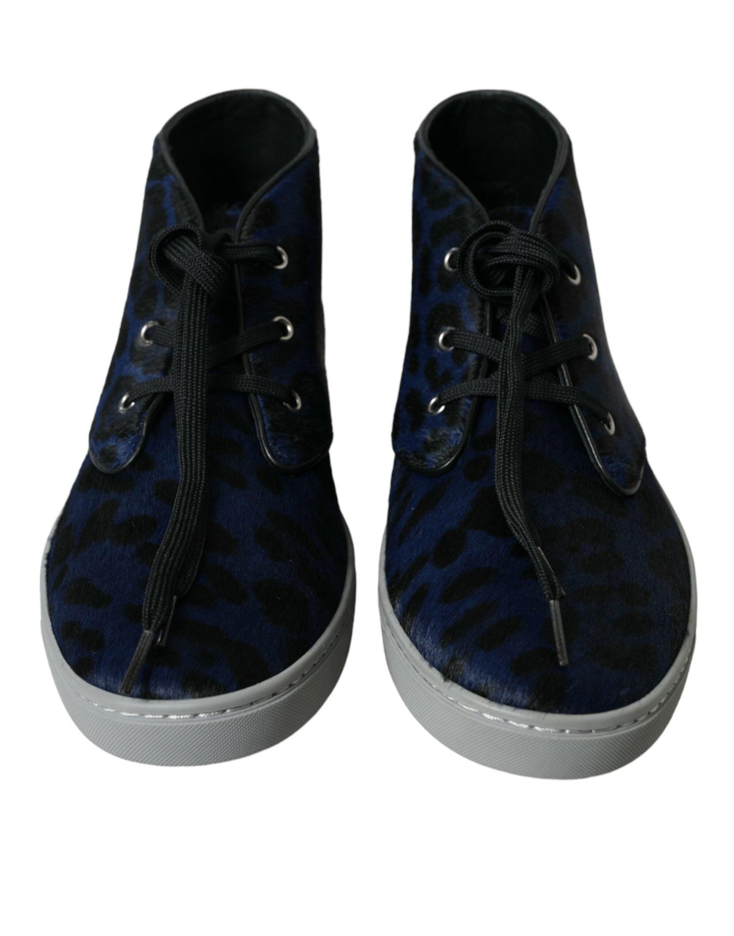 Dolce & Gabbana Chic Blue Leopard Print Mid-Top Sneakers - Arichezz.store