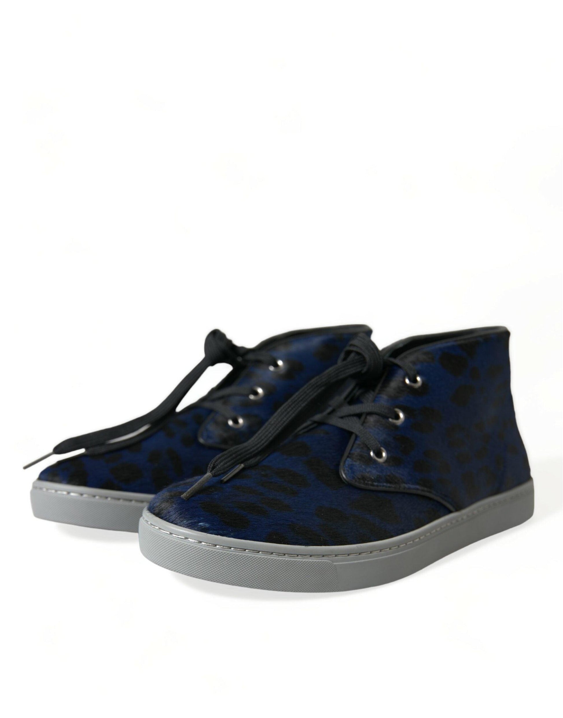 Dolce & Gabbana Chic Blue Leopard Print Mid-Top Sneakers - Arichezz.store