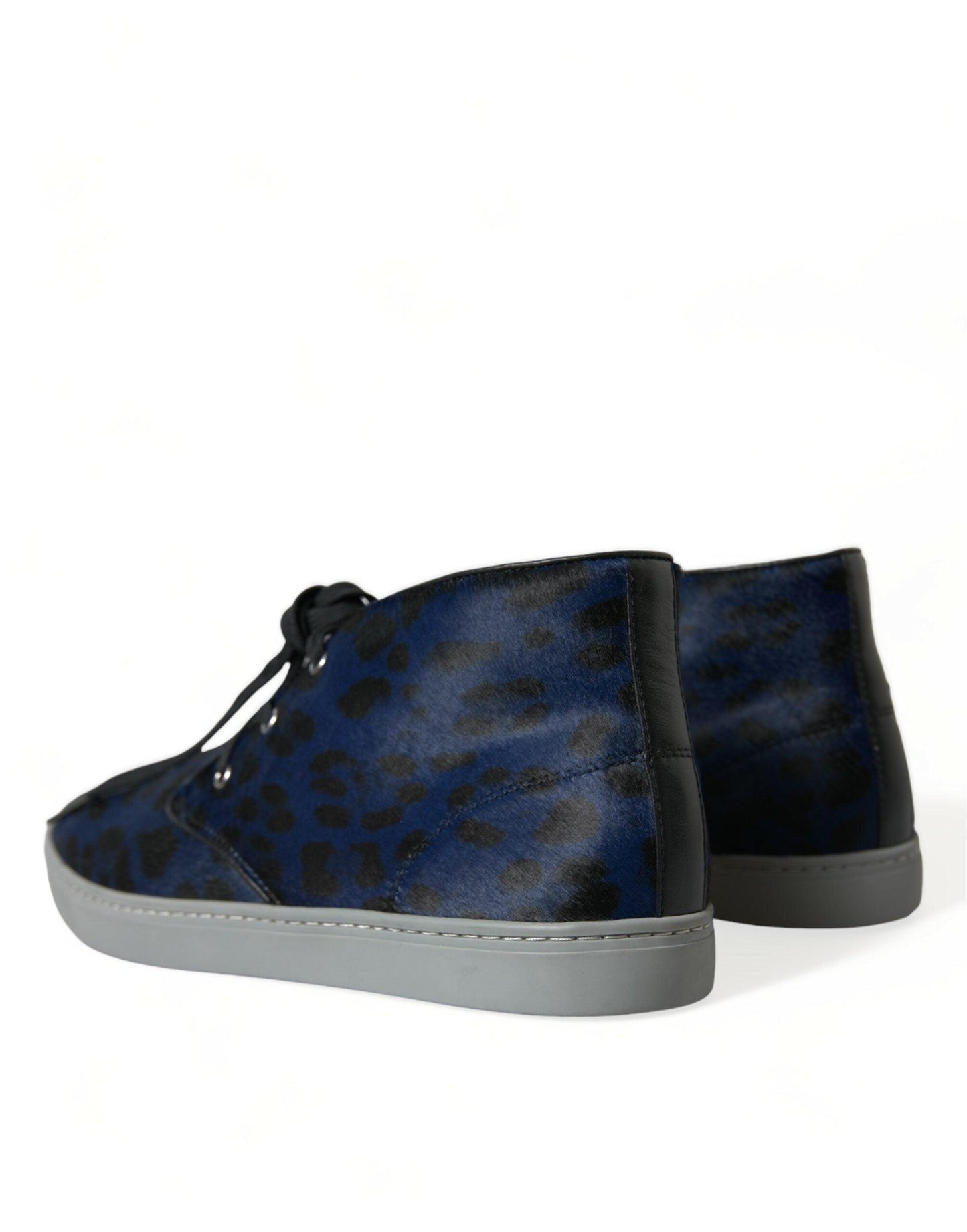 Dolce & Gabbana Chic Blue Leopard Print Mid-Top Sneakers - Arichezz.store