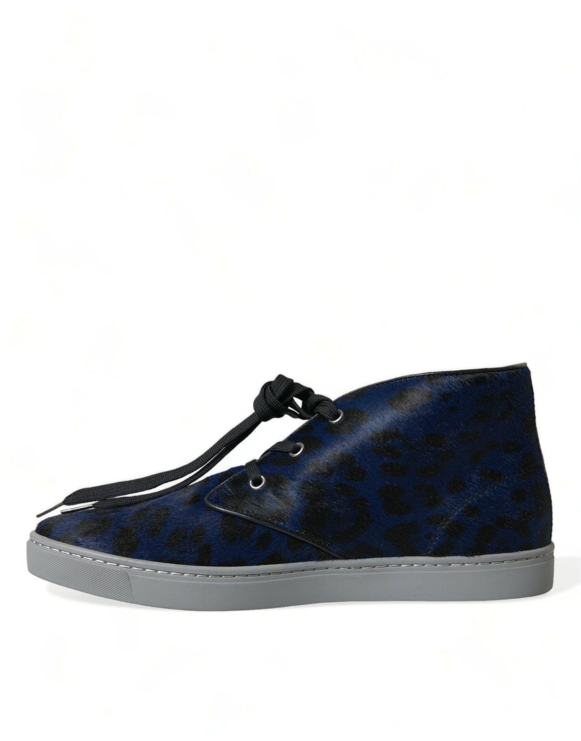 Dolce & Gabbana Chic Blue Leopard Print Mid-Top Sneakers - Arichezz.store